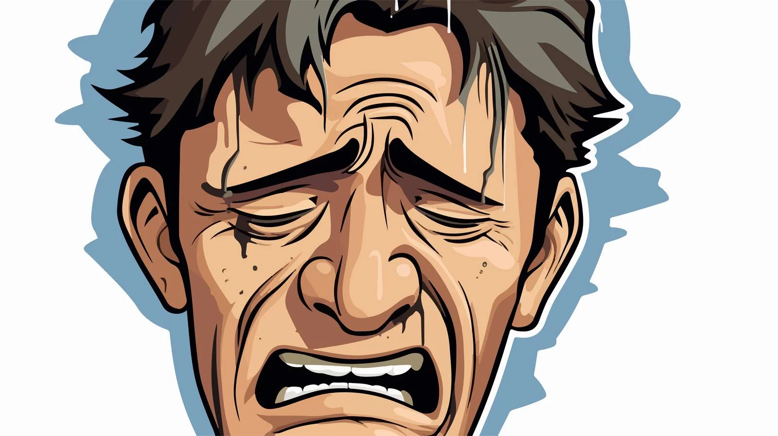 Distressed Cartoon Crying Man Sticker — free download from Dotvec