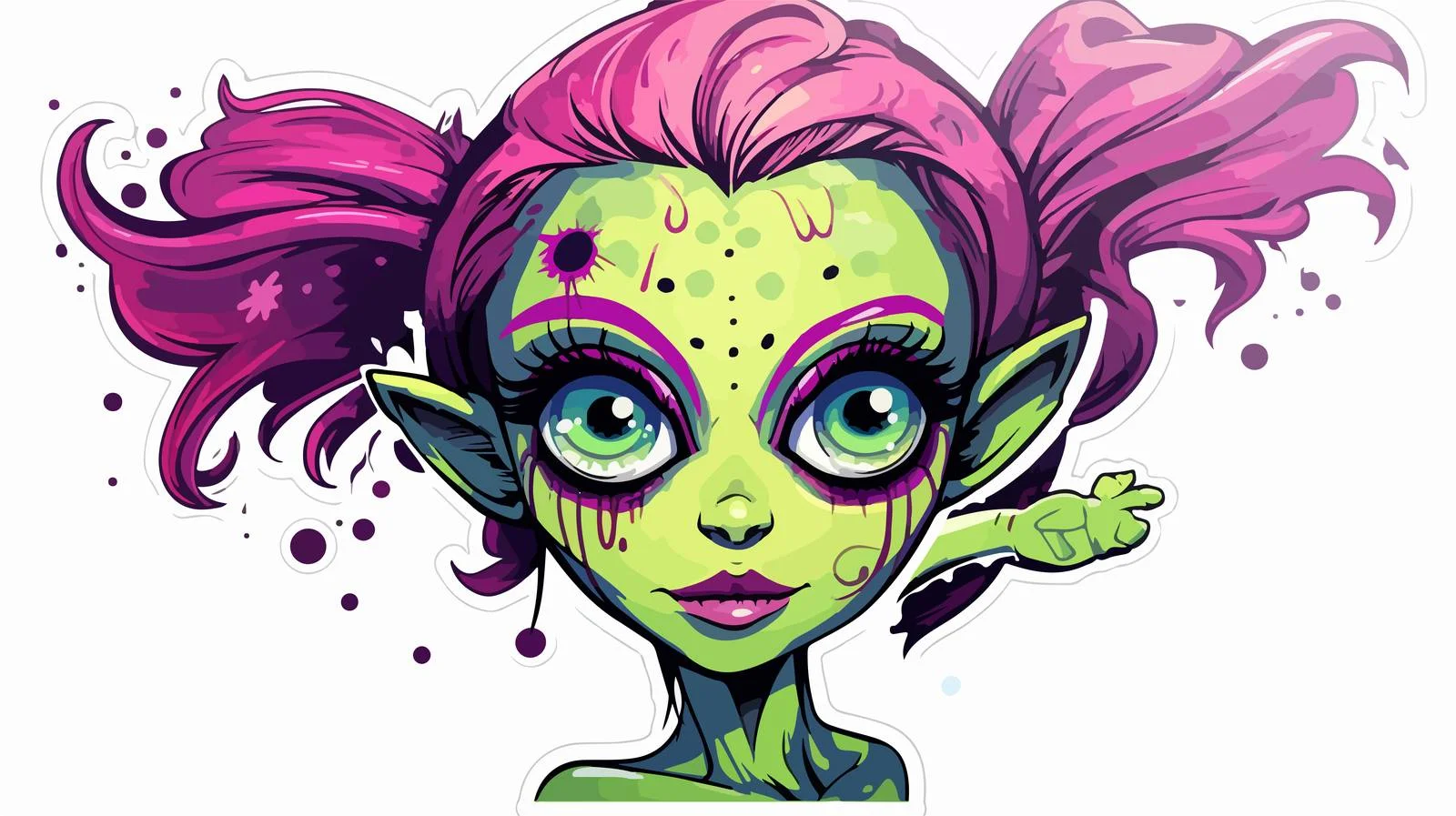 Pretty Cartoon Alien Girl Distressed Sticker — free download from Dotvec