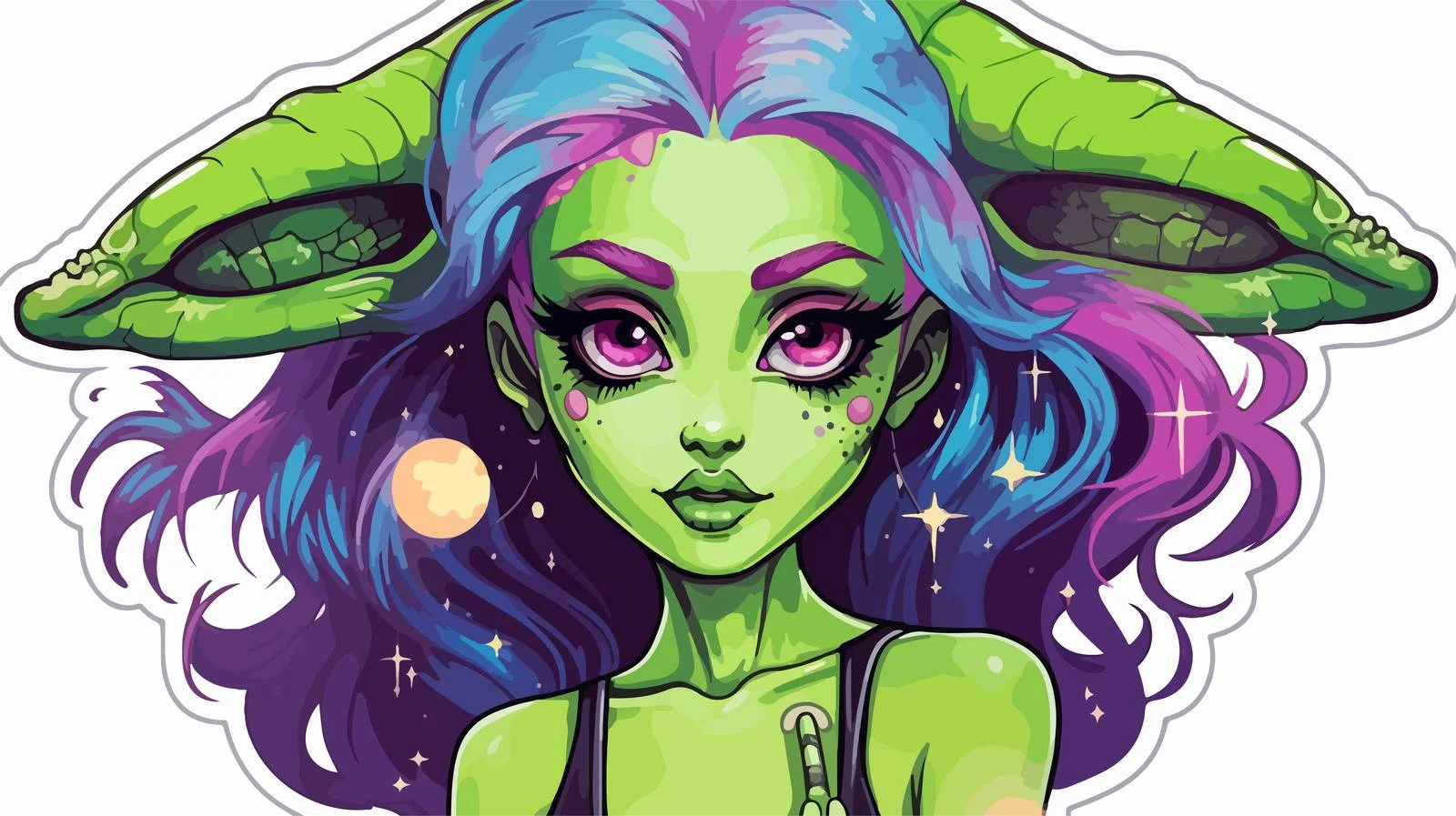 Distressed Cartoon Alien Girl Sticker — free download from Dotvec