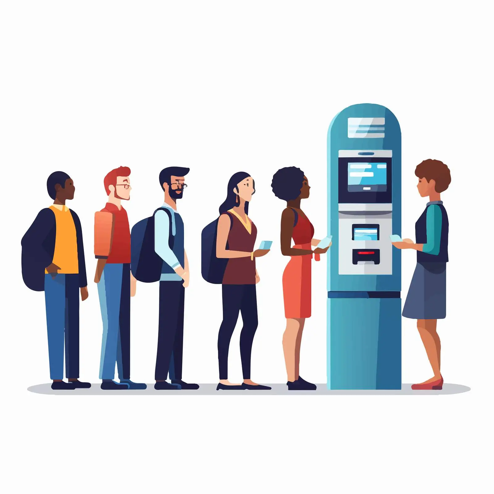 Diverse Crowd at ATM Line Vector Illustration — free download from Dotvec
