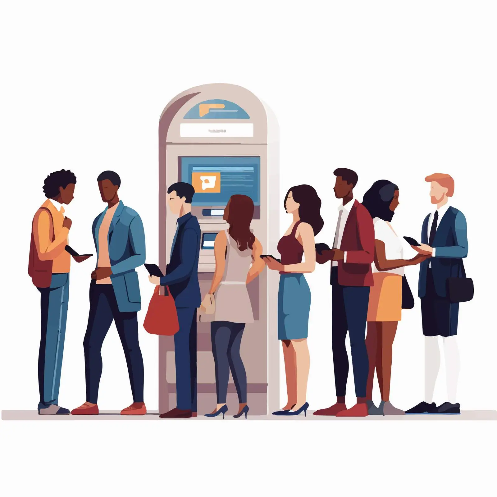 Diverse Crowd at ATM Vector Illustration — free download from Dotvec