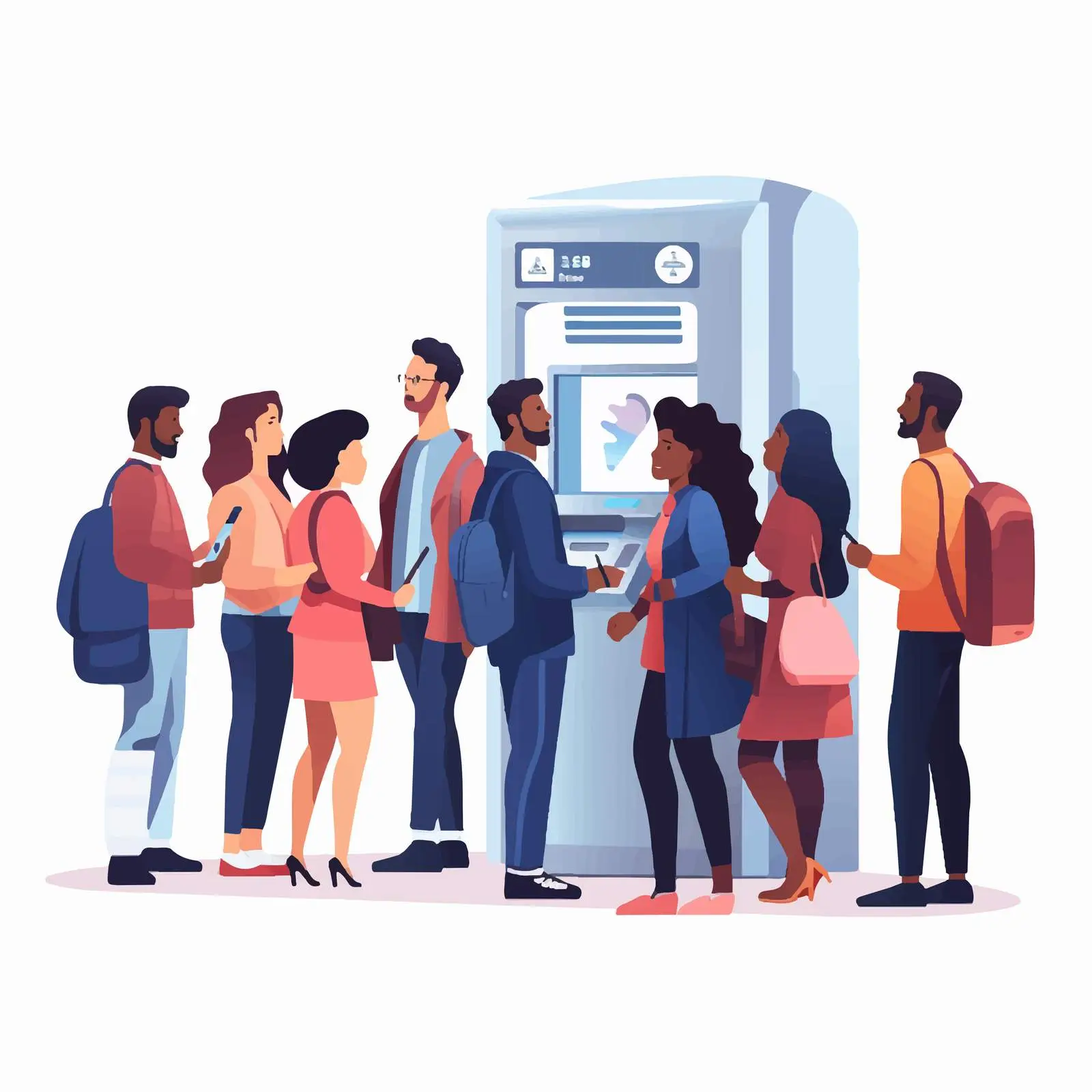 Diverse Crowd at ATM Vector Illustration – free withdraw image from Dotvec
