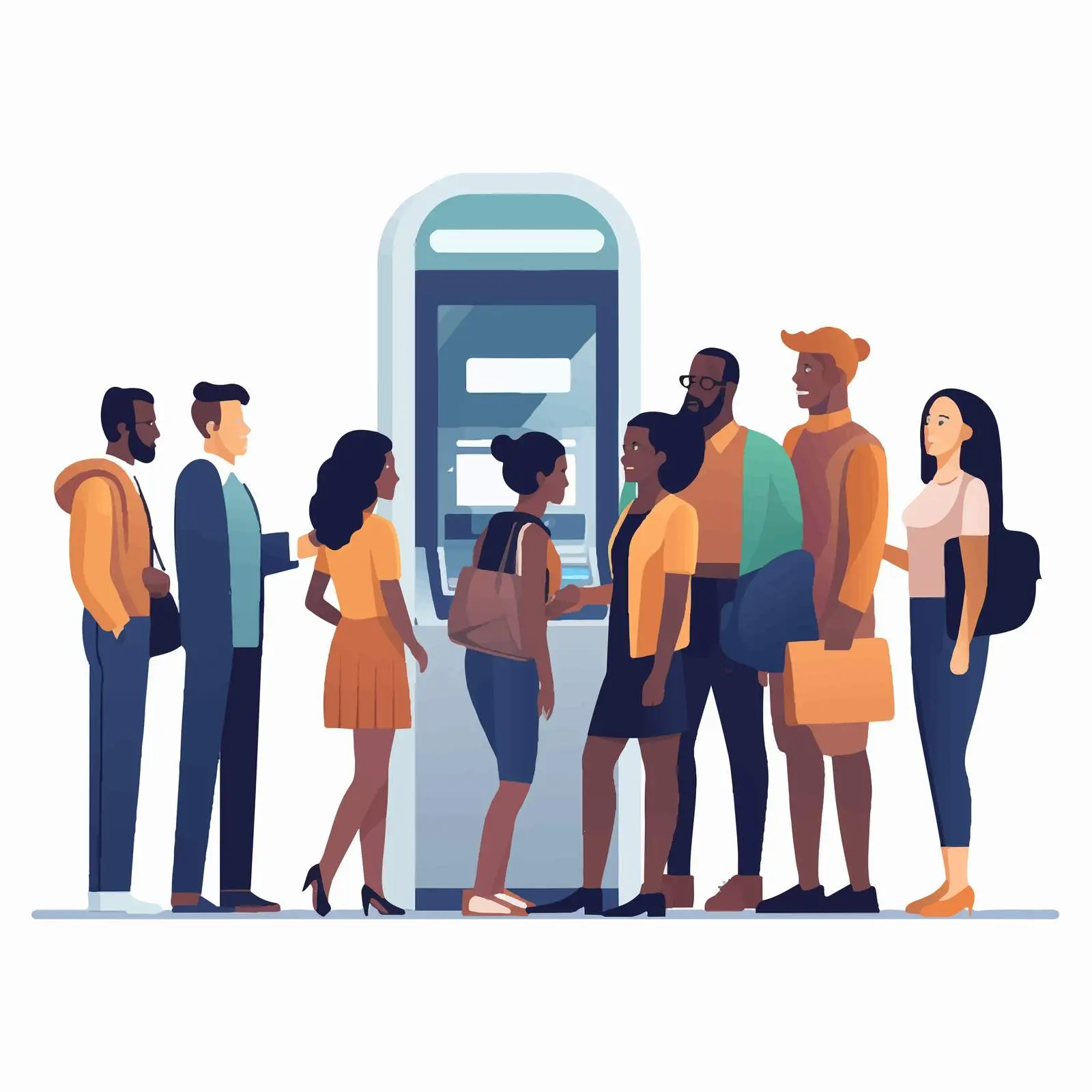 Diverse Crowd Waiting at ATM Illustration — free download from Dotvec