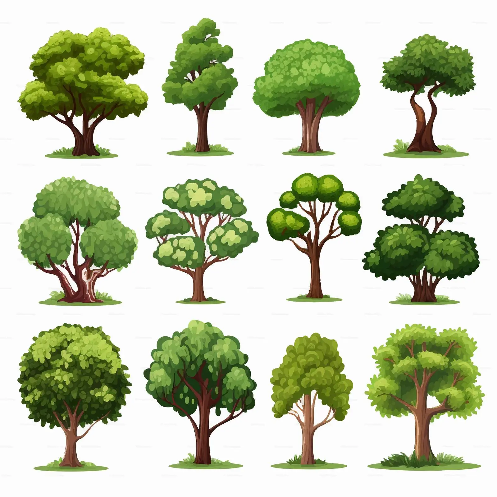 Diverse Tree Vector Set on White Background — free download from Dotvec