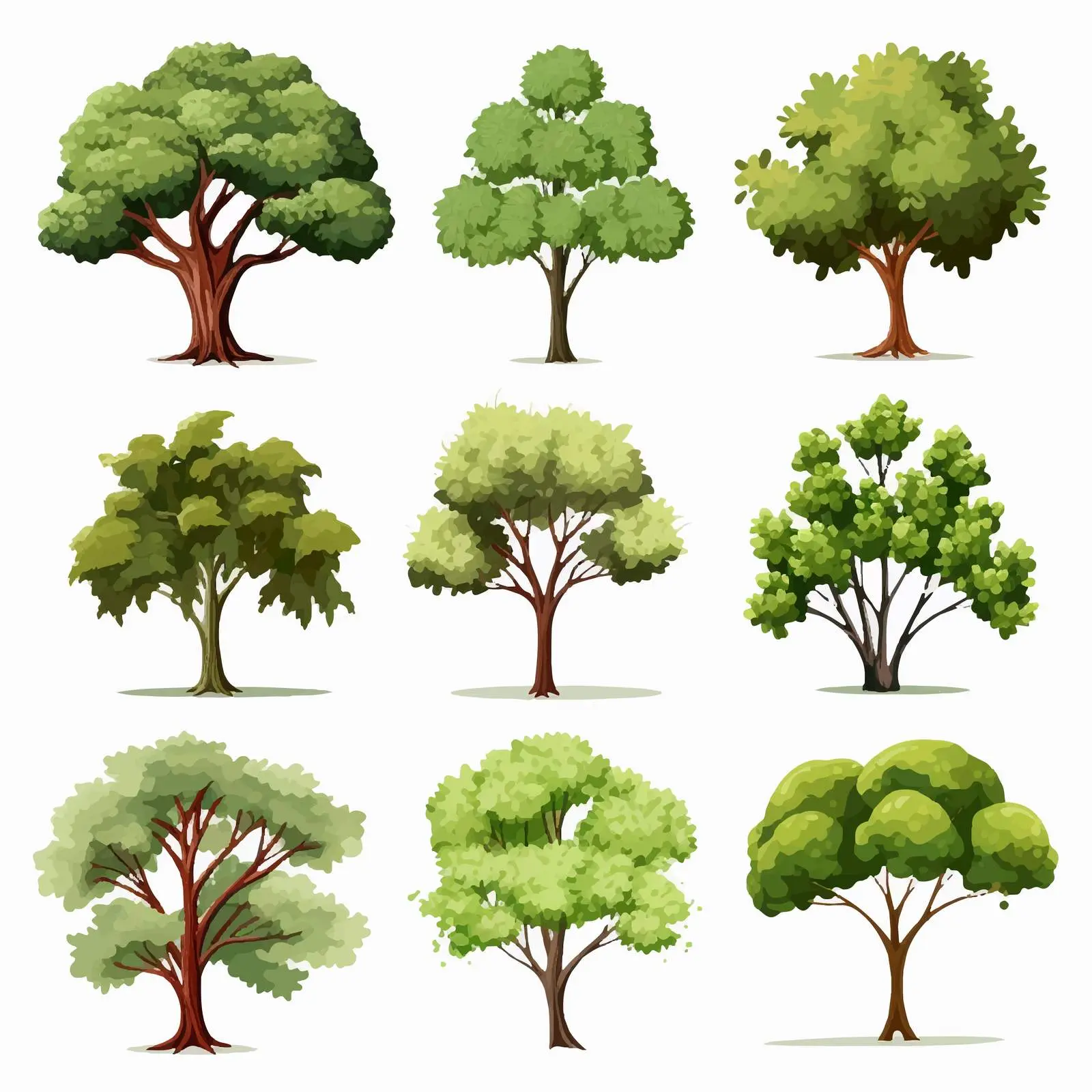 Diverse Cartoon Trees Vector on White Background — free download from Dotvec