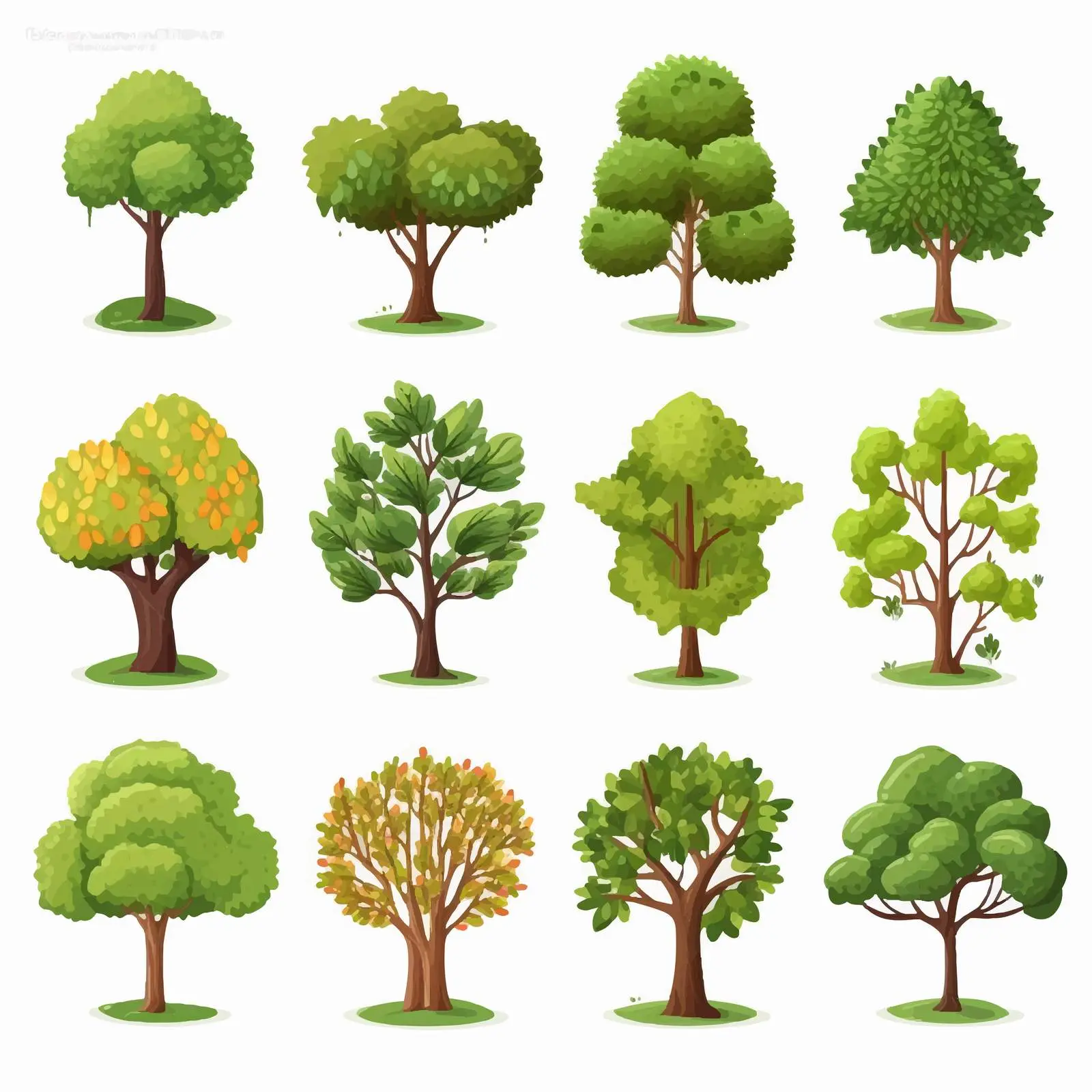 Diverse Trees Set Illustration on White Background — free download from Dotvec