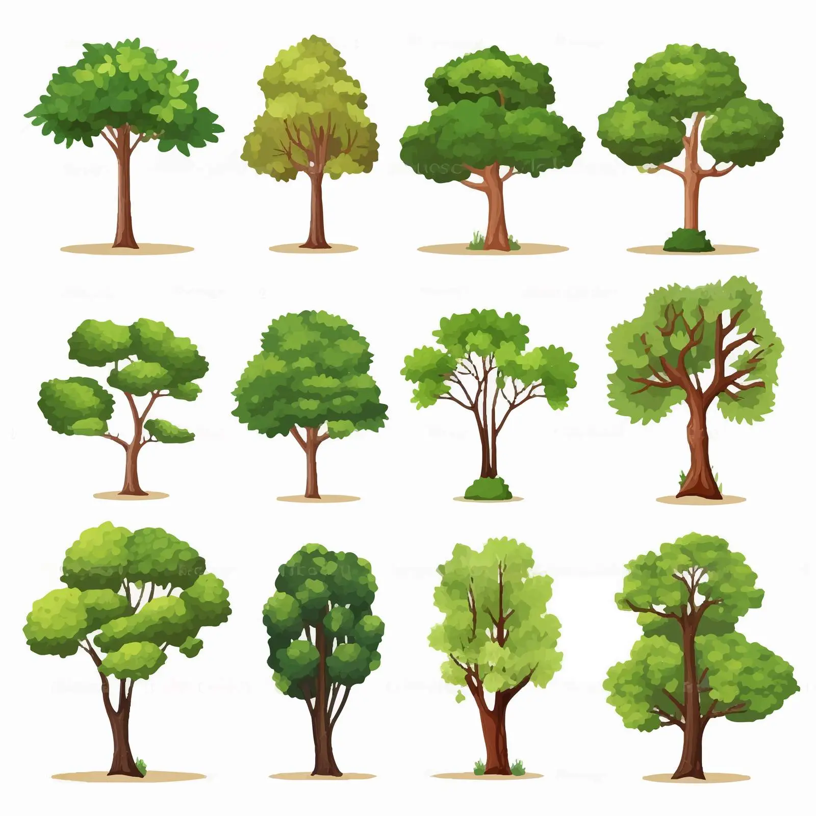 Colorful Cartoon Tree Vector Set on White Background — free download from Dotvec