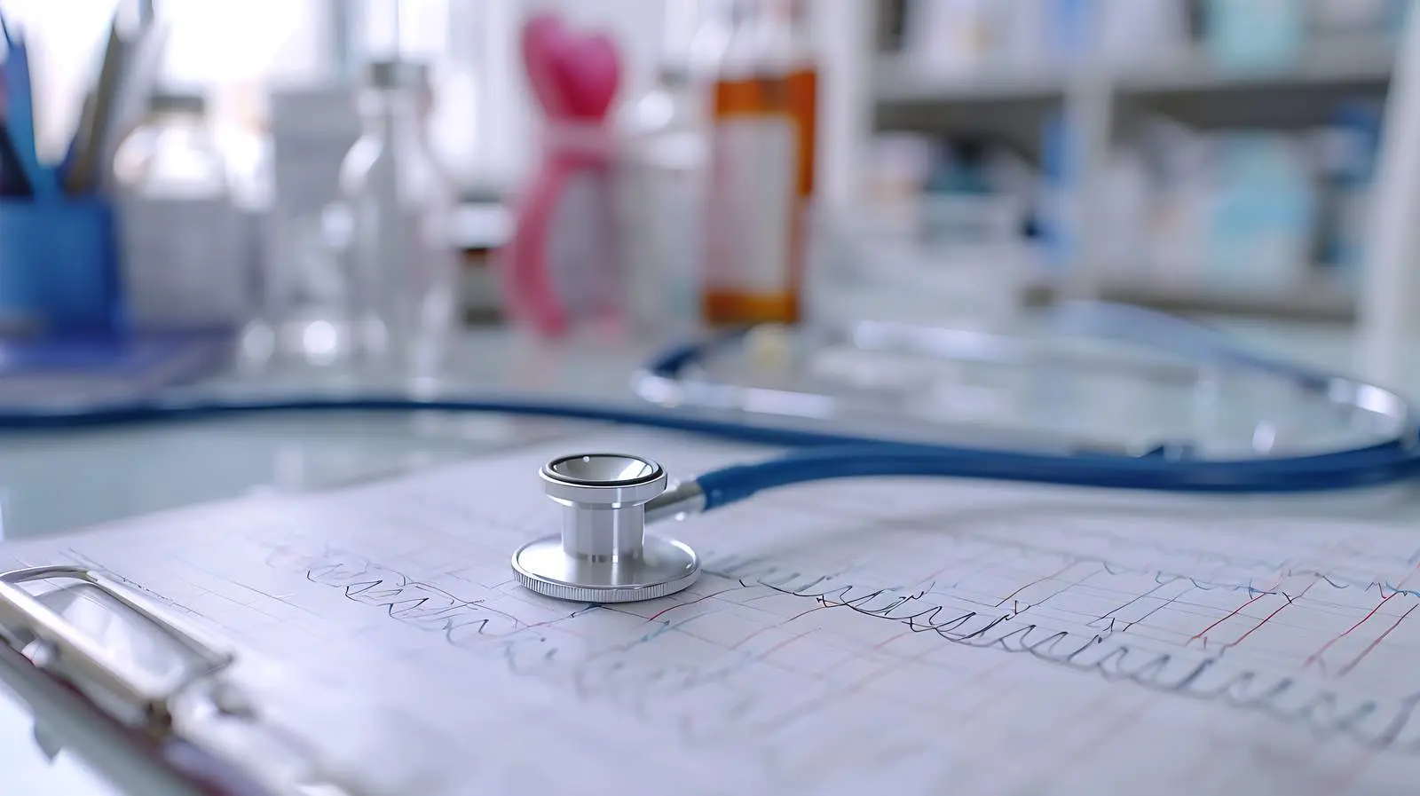 Doctor's Workplace with Stethoscope and Cardiogram Chart – free medical environment image from Dotvec