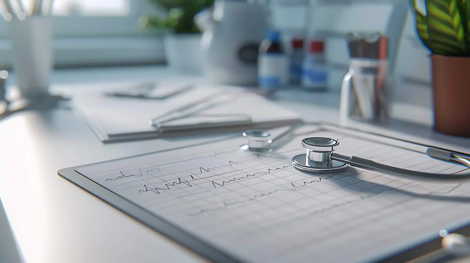 Doctor's Workplace with Stethoscope and Cardiac Chart – free emergency image from Dotvec