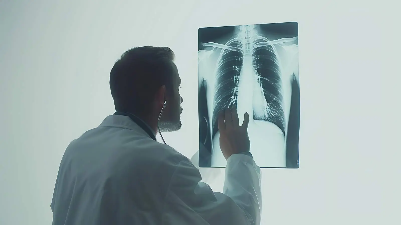 Doctor Analyzing Lung X-ray Image on White Background – free health profession image from Dotvec