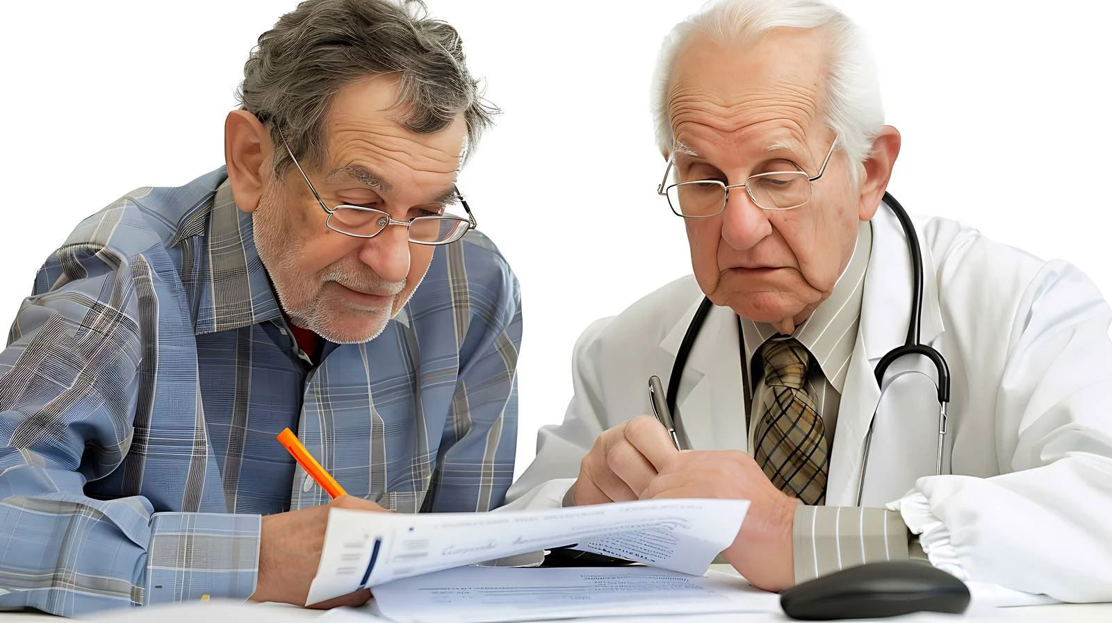 Physician assisting elder with paperwork completion — free download from Dotvec