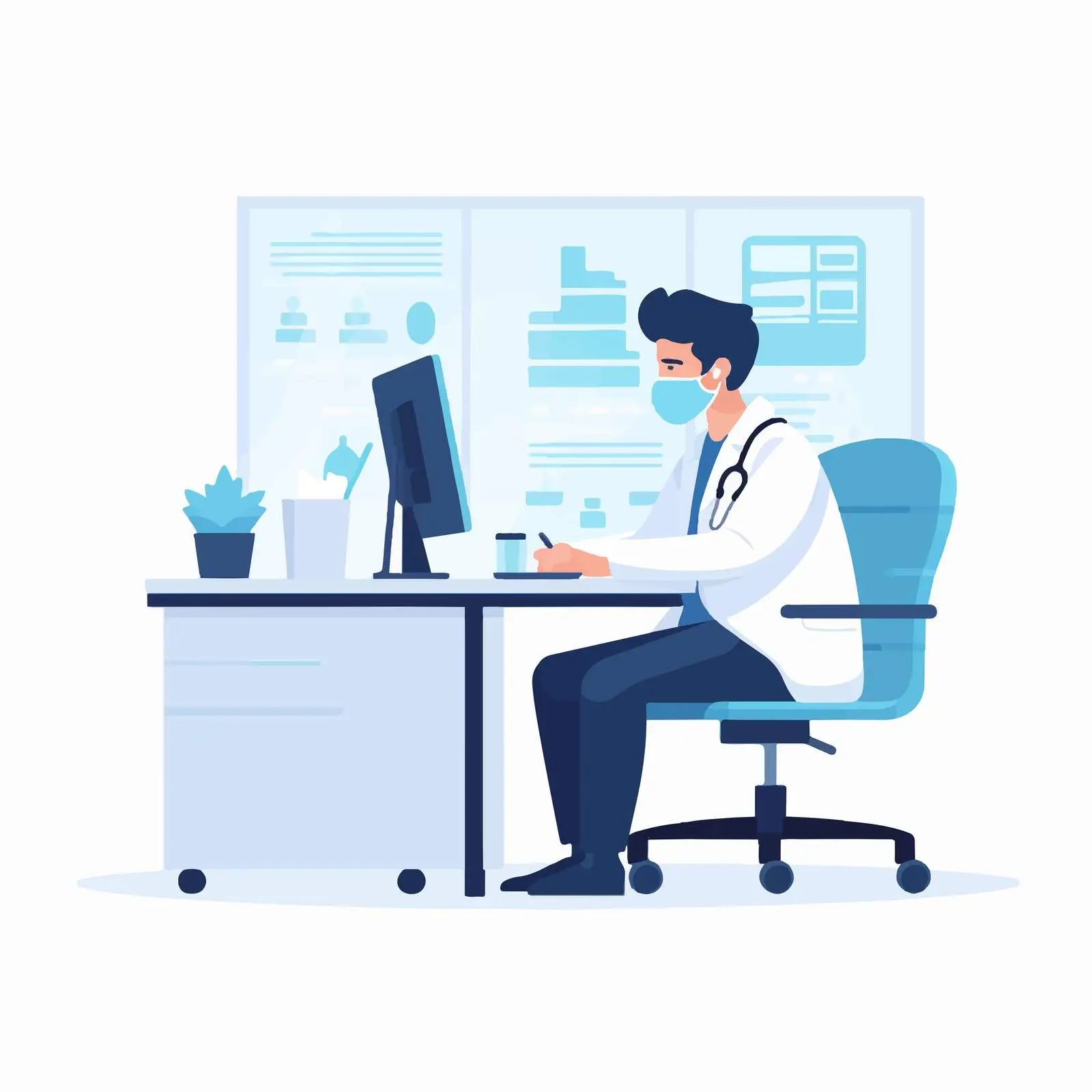 Doctor Working at Desk in Hospital Office – free health office image from Dotvec
