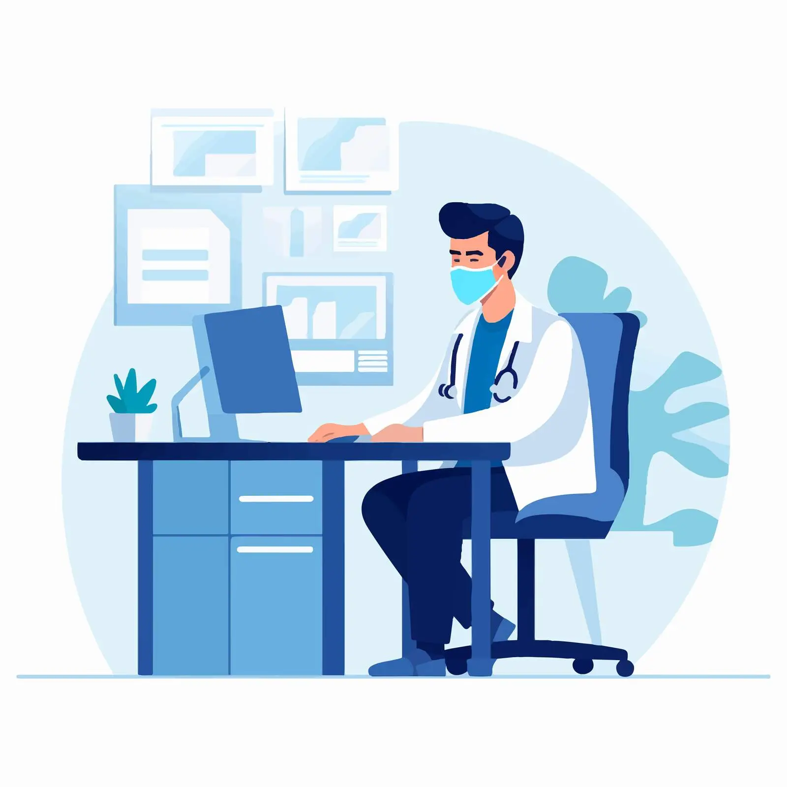 Doctor Working at Desk in Hospital Office – free health office image from Dotvec