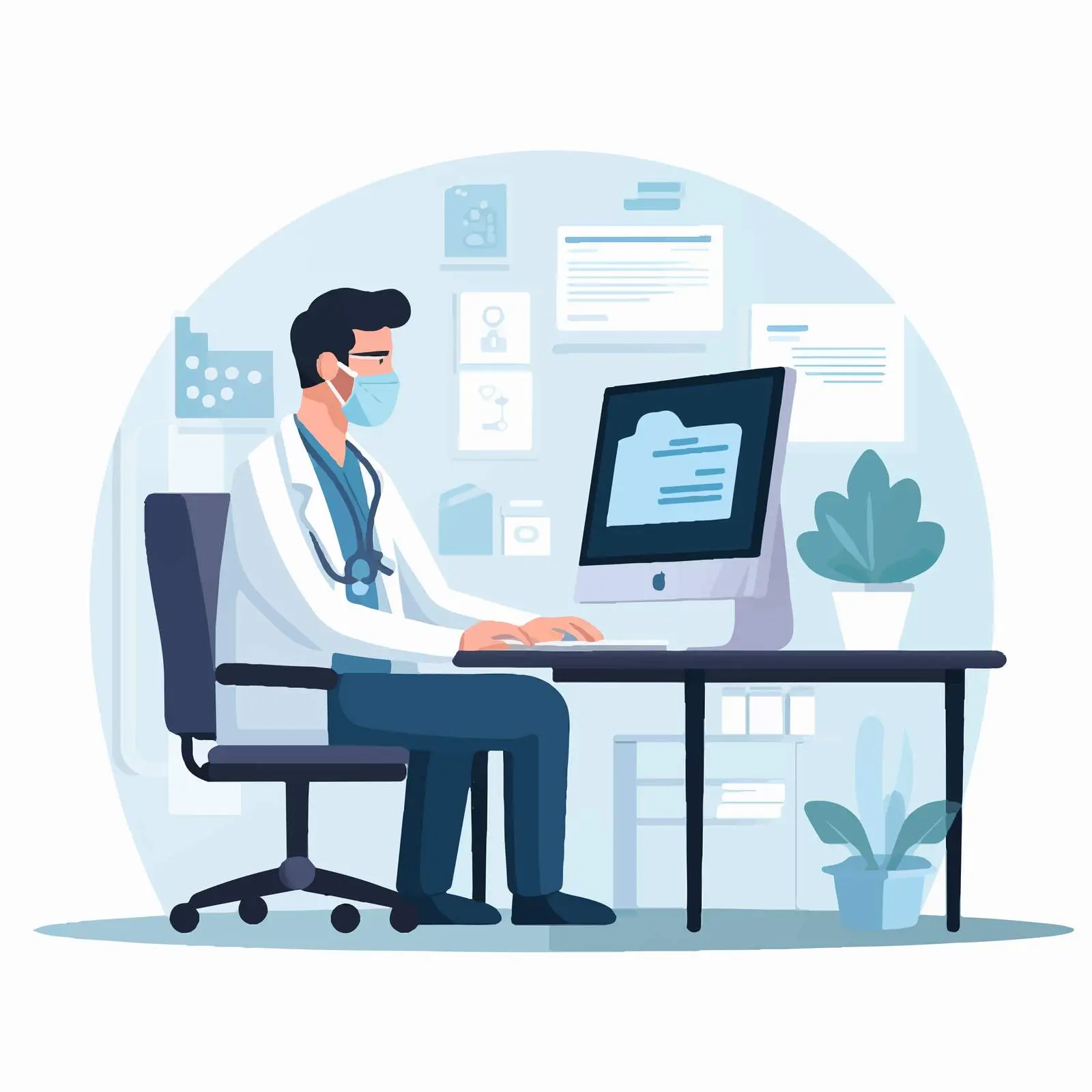 Doctor Working at Desk in Hospital Office — free download from Dotvec