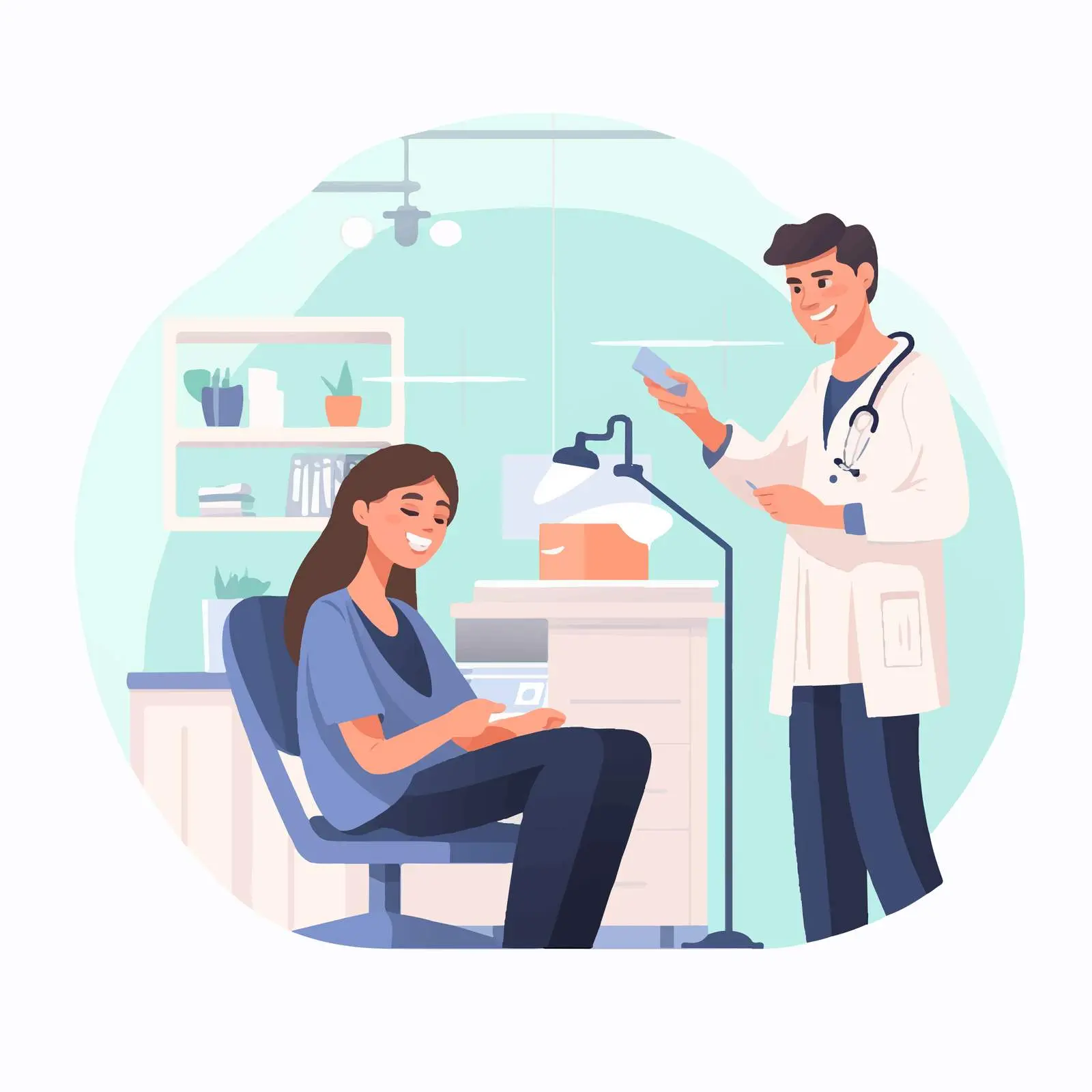 Doctors and Patient Illustration in Clinic Setting — free download from Dotvec