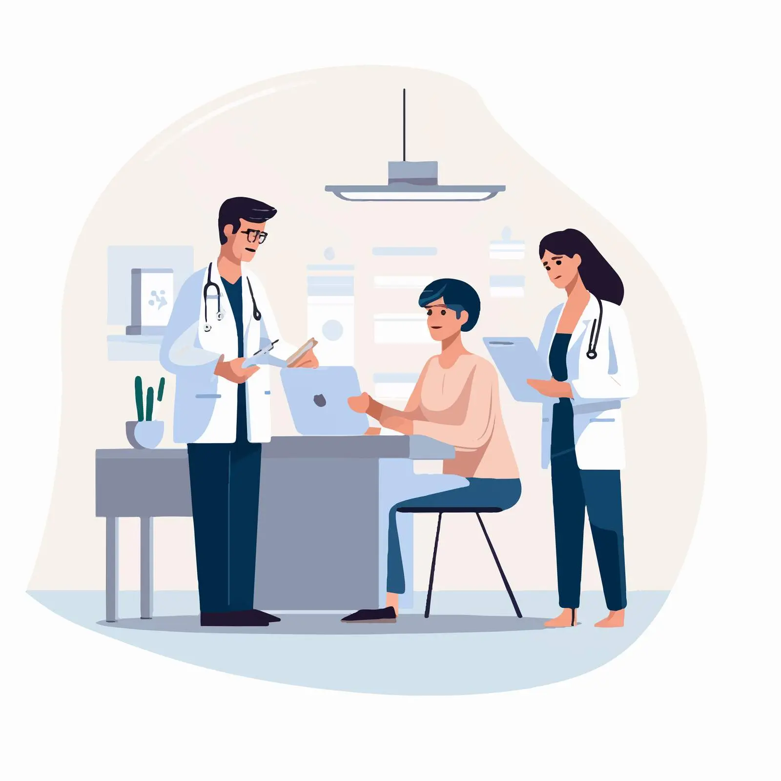 Doctors and Patient Collaboration at Clinic Illustration — free download from Dotvec