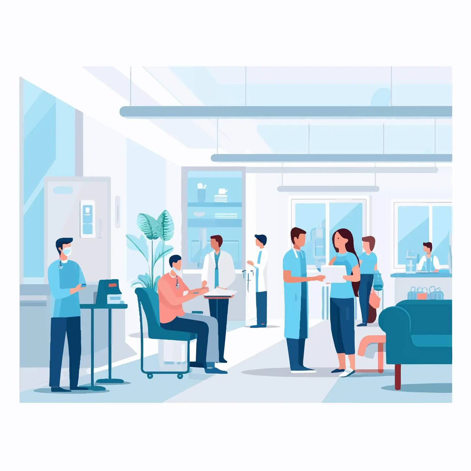 Doctors and Patients Interacting in Clinic Setting – free hospital setting image from Dotvec