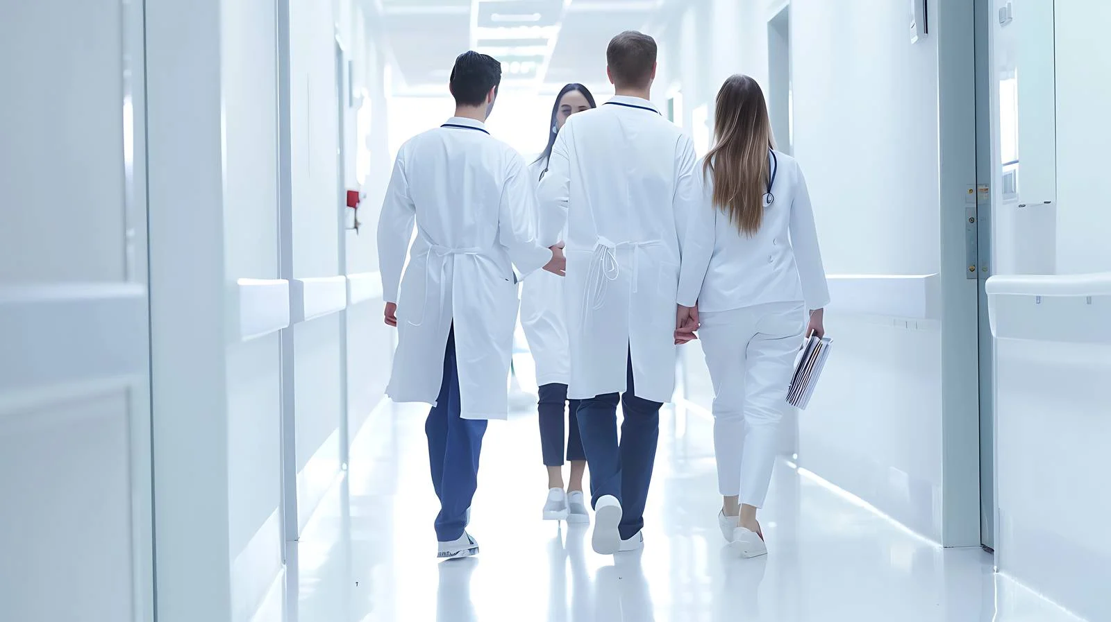 Medical Professionals Consult in Hospital Corridor — free download from Dotvec