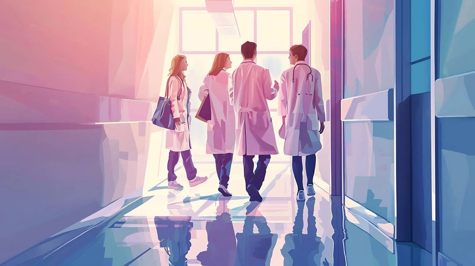 Medical Professionals Conversing, Hospital Corridor Scene — free download from Dotvec