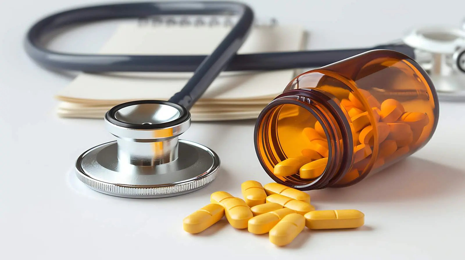 Stethoscope, Folder, and Pills on Medical Desk – free clinic image from Dotvec