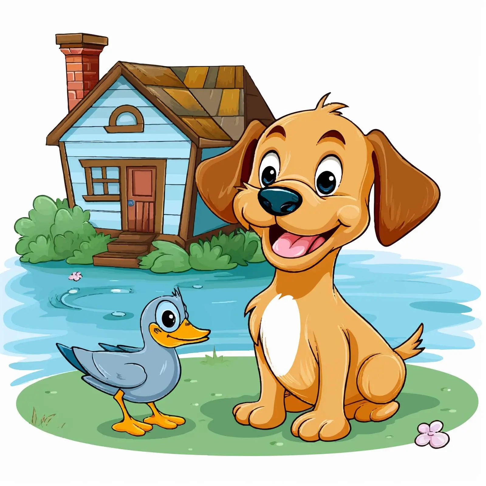 Dog and Duck in Cartoon House Scene — free download from Dotvec