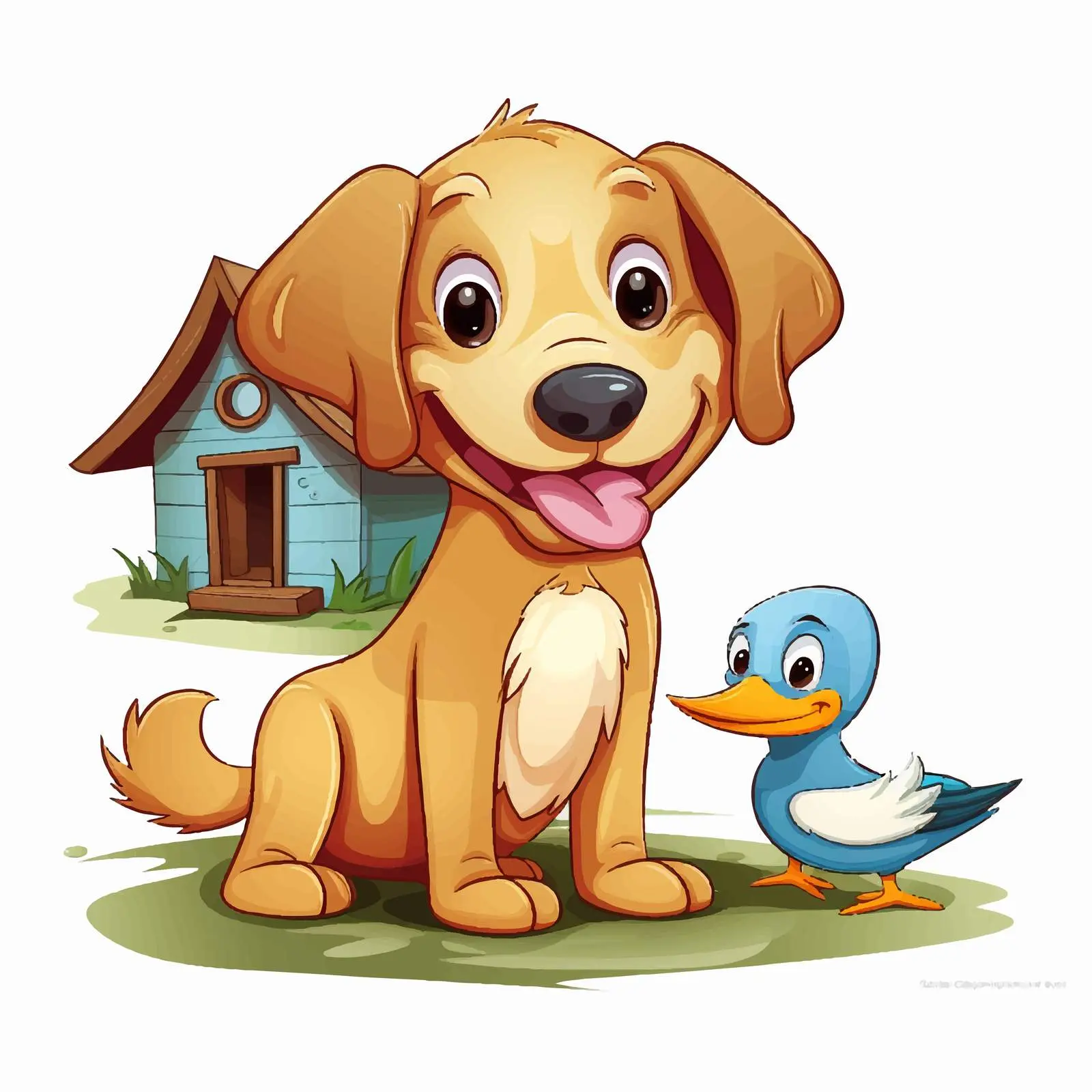 Dog and Duck in Cartoon House Illustration — free download from Dotvec