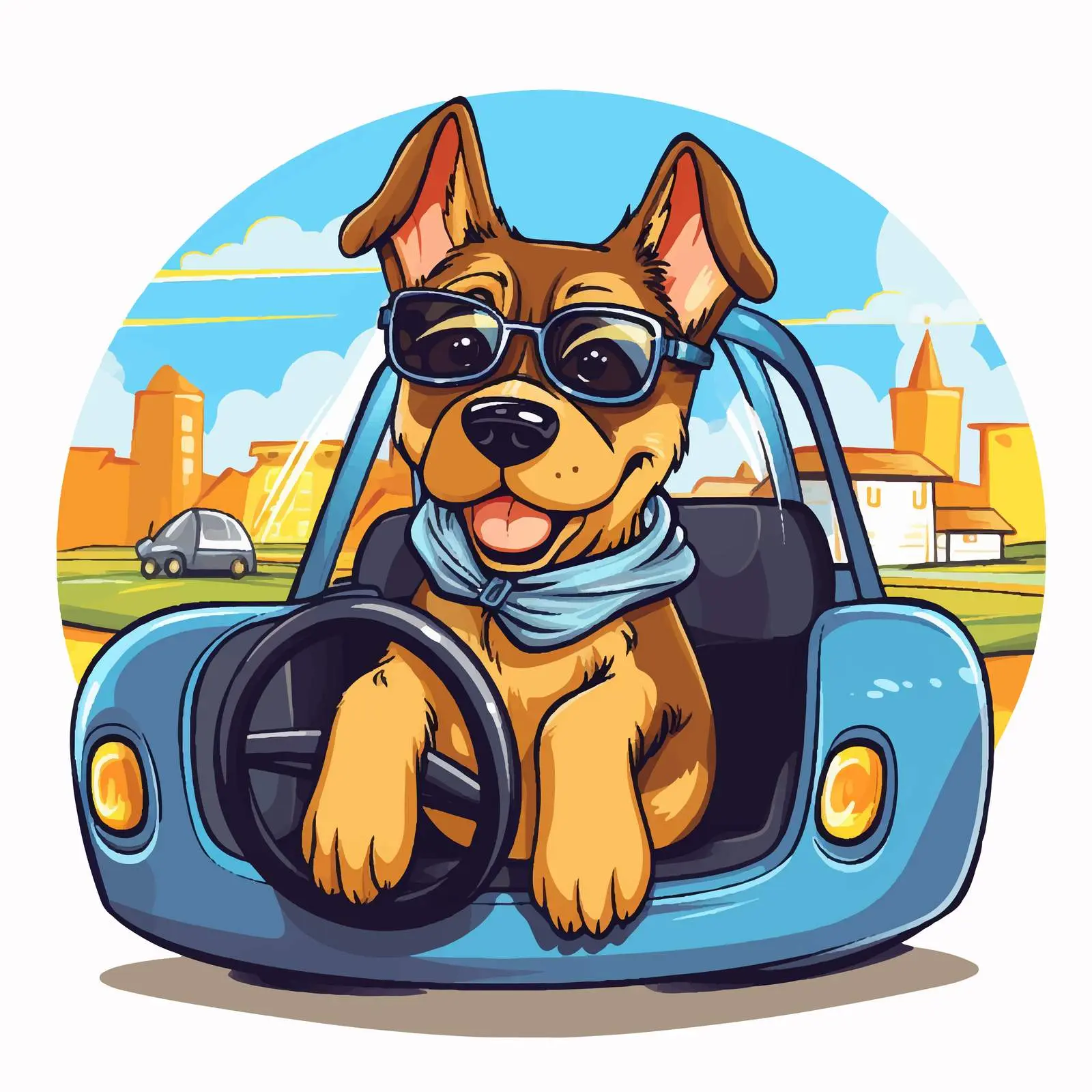 Cartoon Dog Driving Car in Garage Illustration — free download from Dotvec