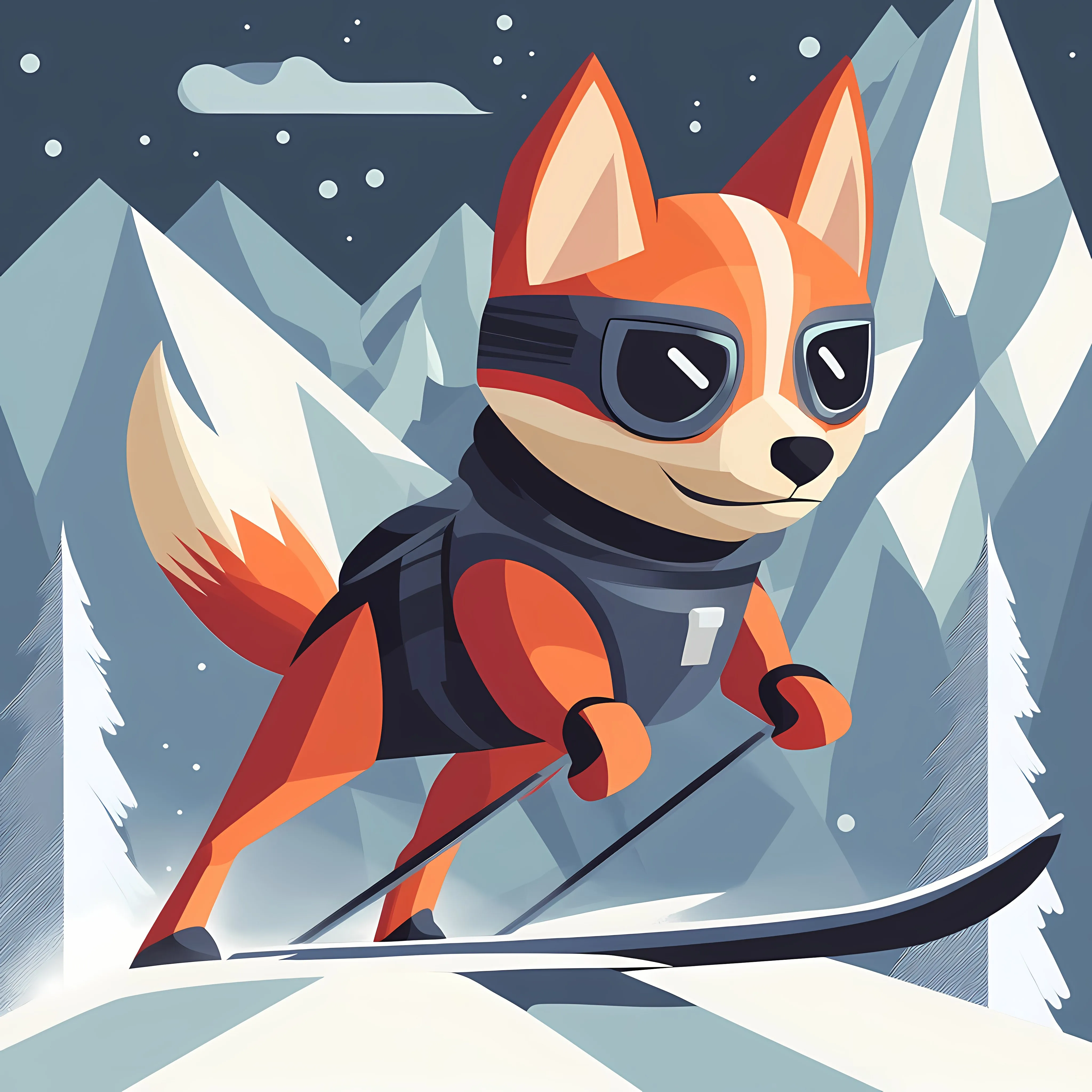 Dog and Fox Skier Flat Vector Illustration — free download from Dotvec