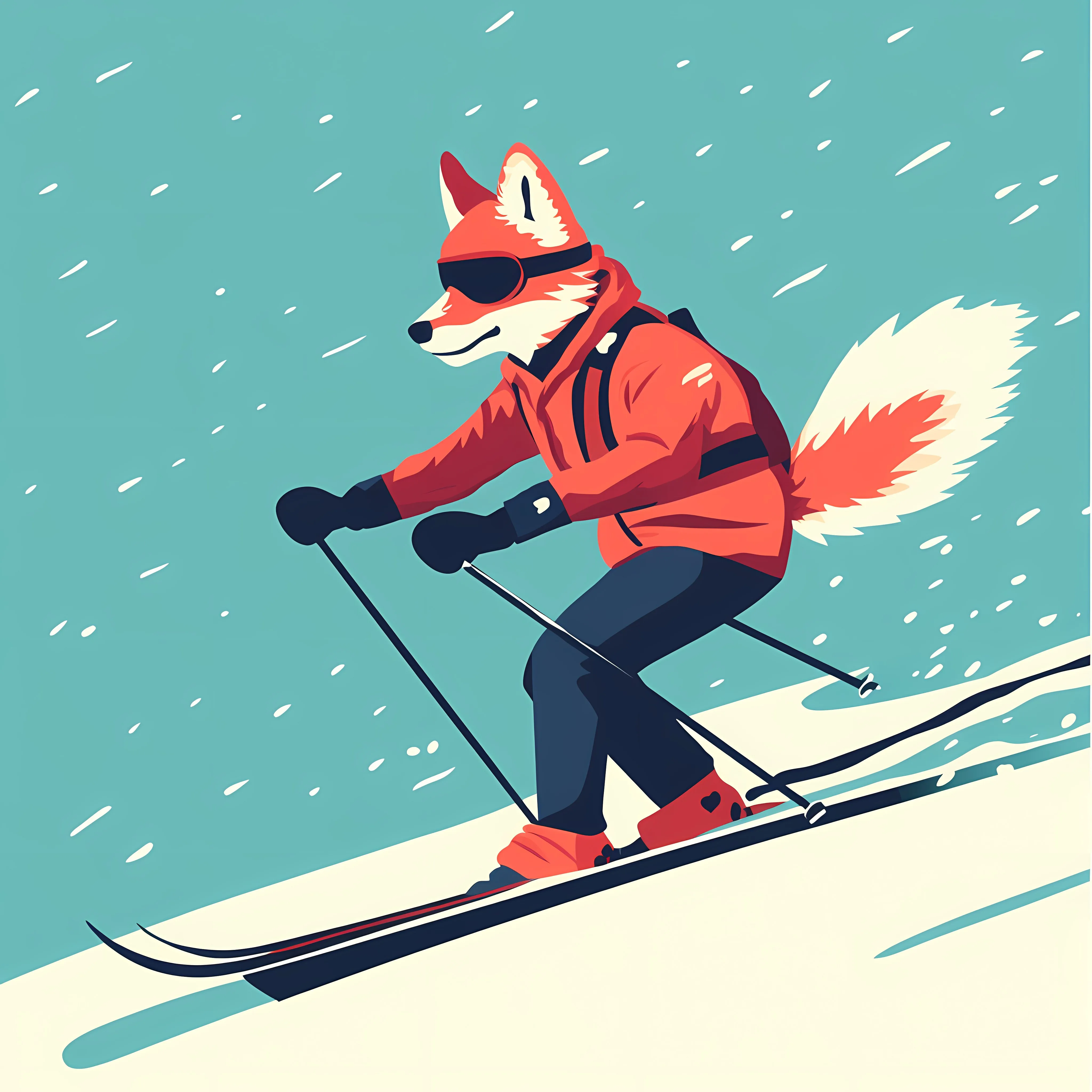 Dog Fox Skier Vector Illustration Graphic Art — free download from Dotvec