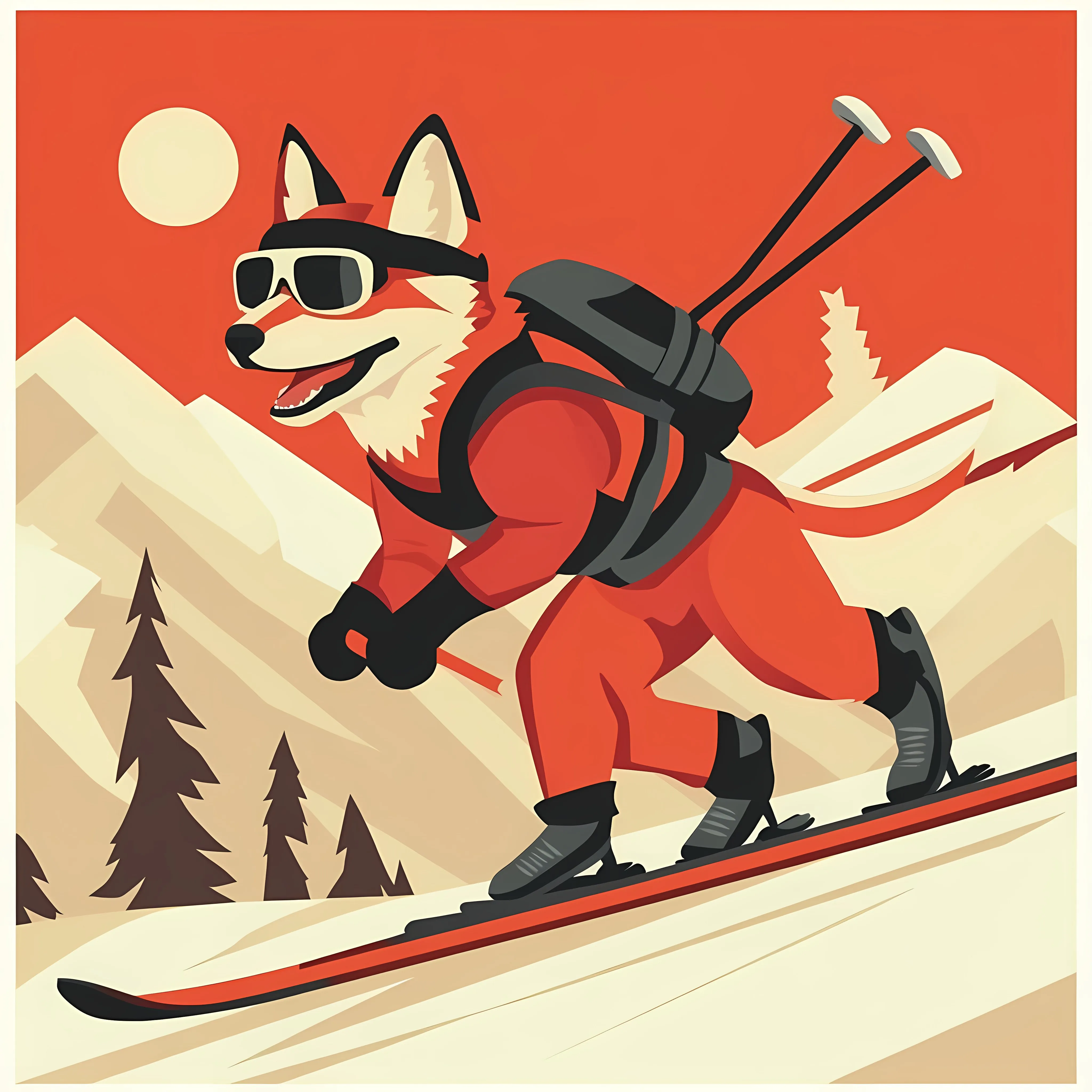 Dog and Fox Skier Flat Vector Illustration — free download from Dotvec