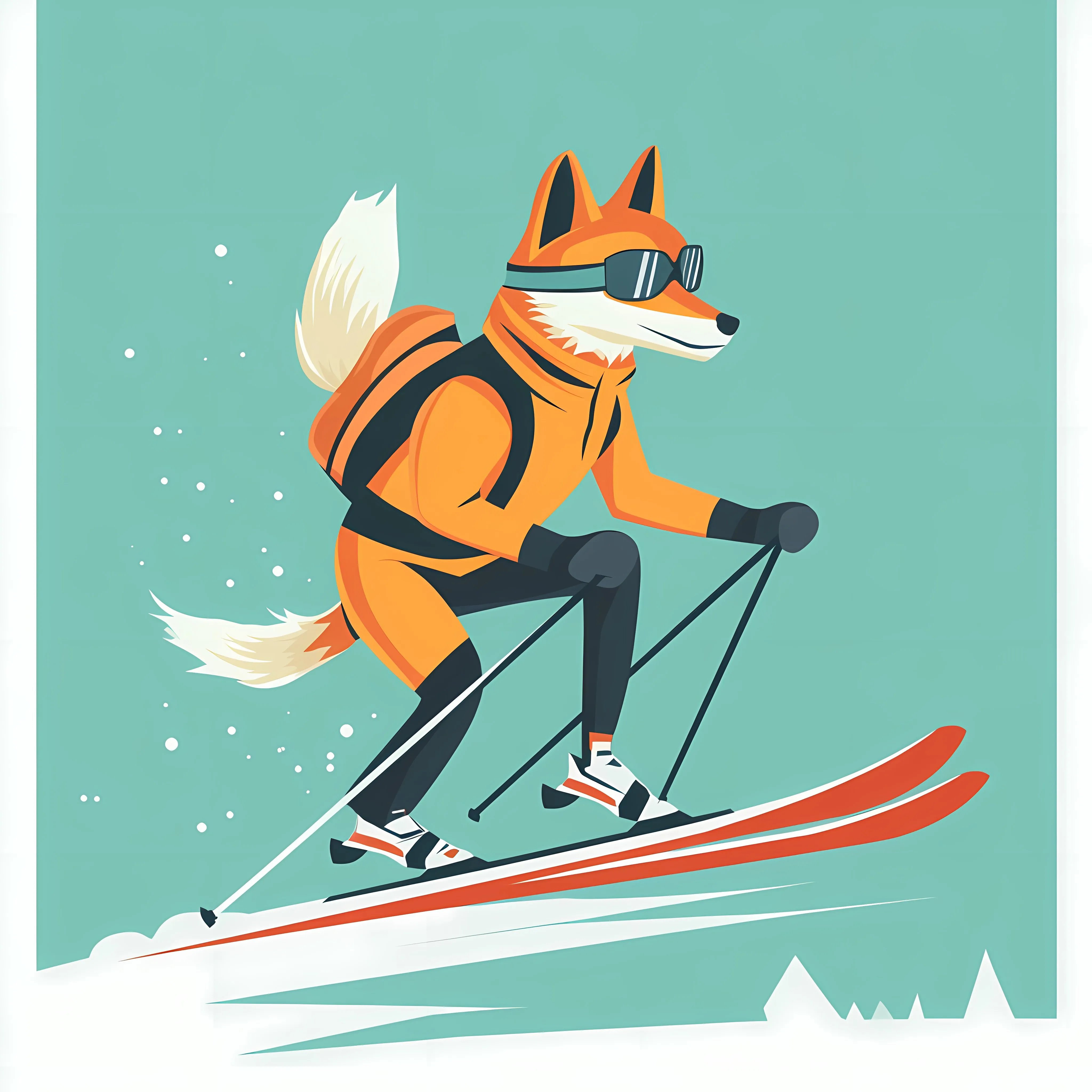 Dog-Fox Skier Flat Vector Illustration — free download from Dotvec