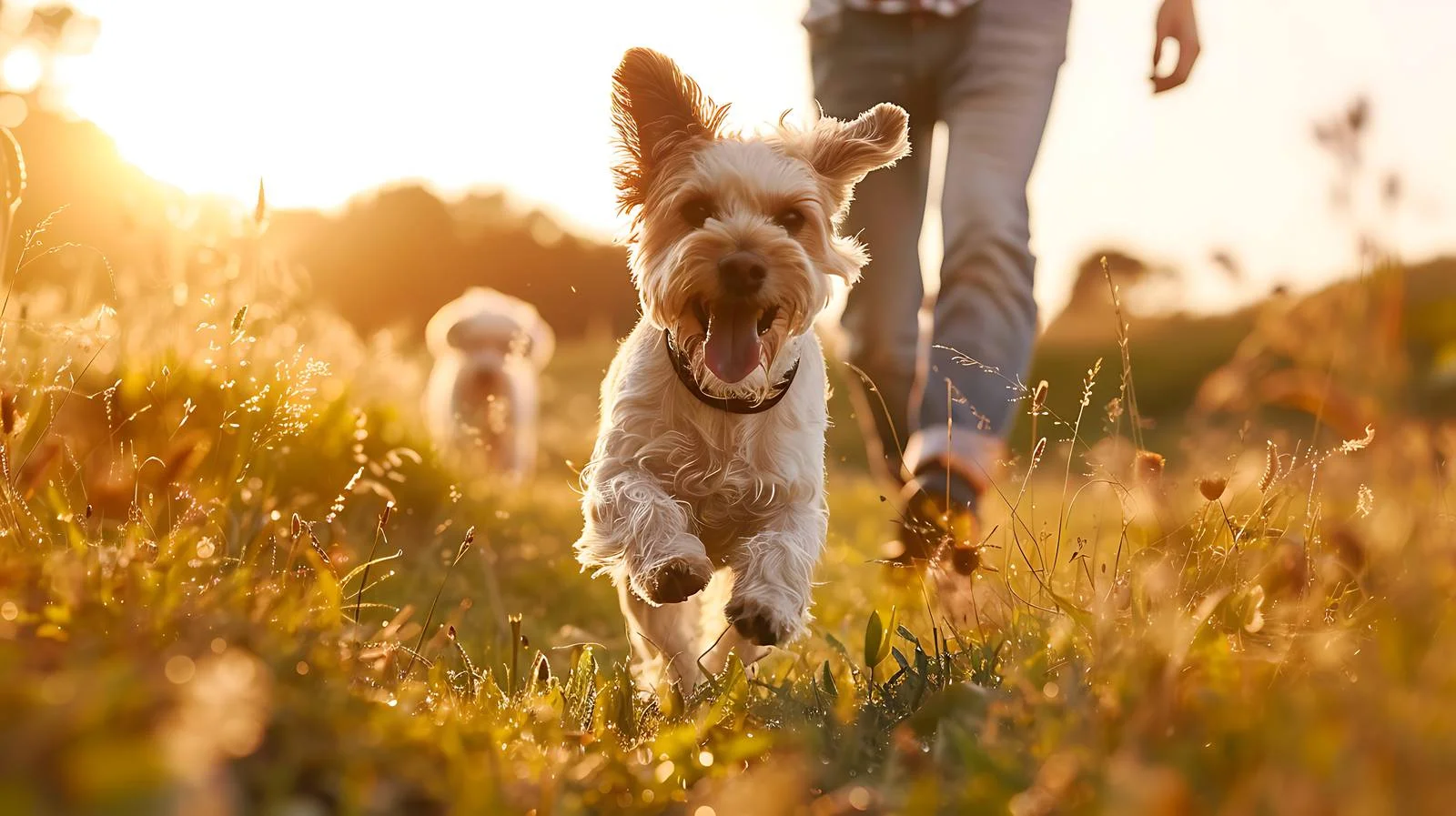 Joyful Dog Running with Owner Outdoors — free download from Dotvec