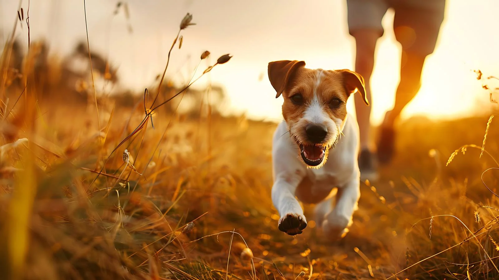Joyful Dog and Owner Meadow Run — free download from Dotvec