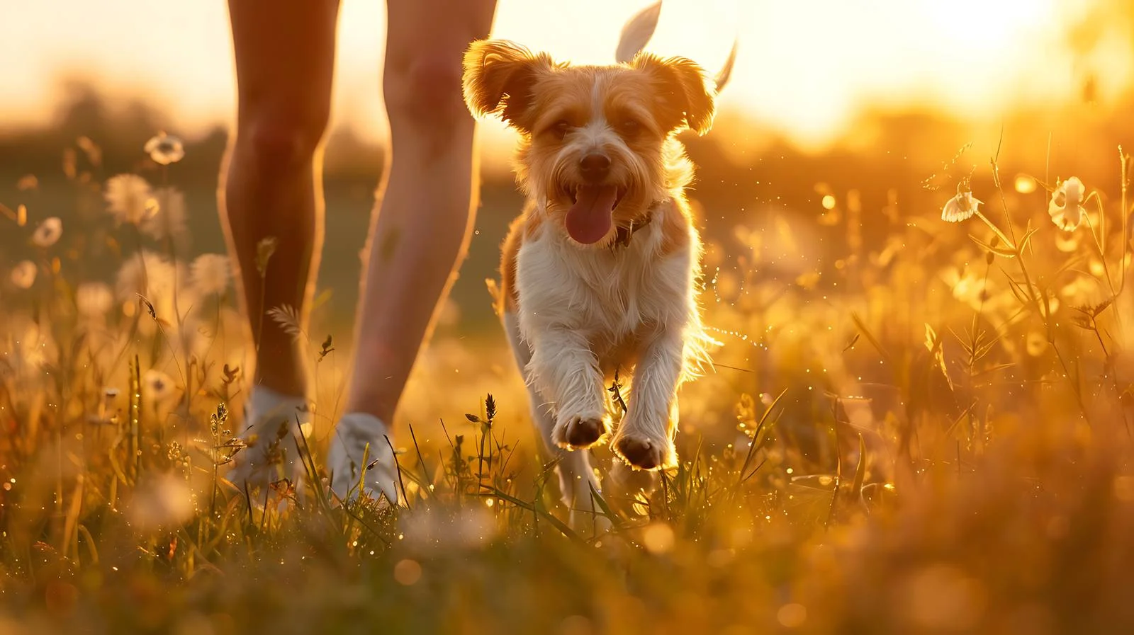 Joyful Dog and Owner on Meadow — free download from Dotvec
