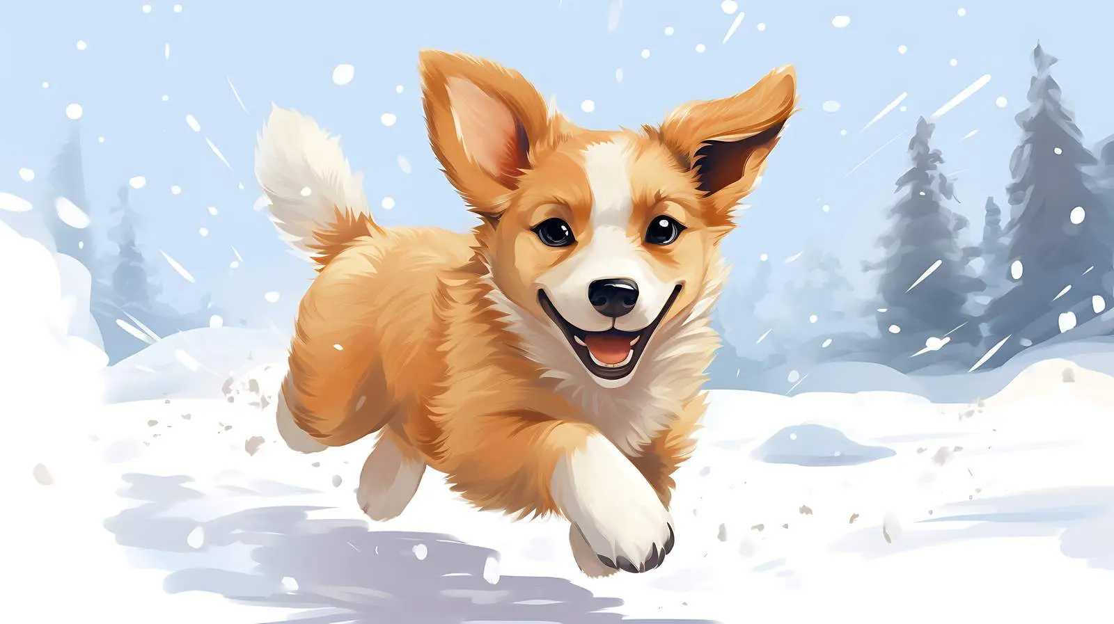Joyful Puppy Playing in Snow — free download from Dotvec