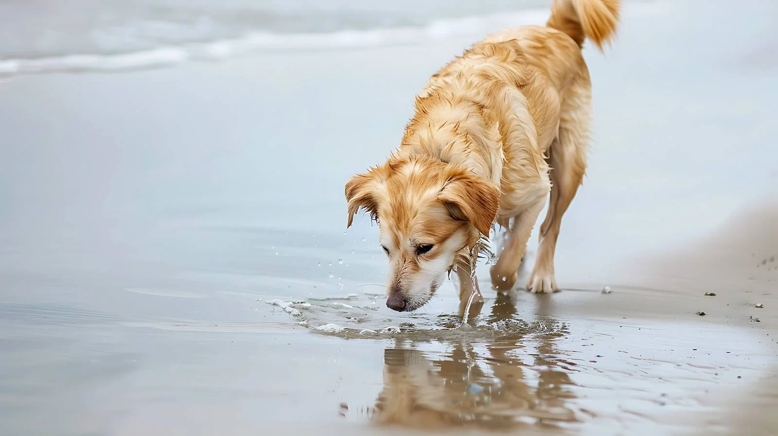 Dog Playing on Beach Water — free download from Dotvec