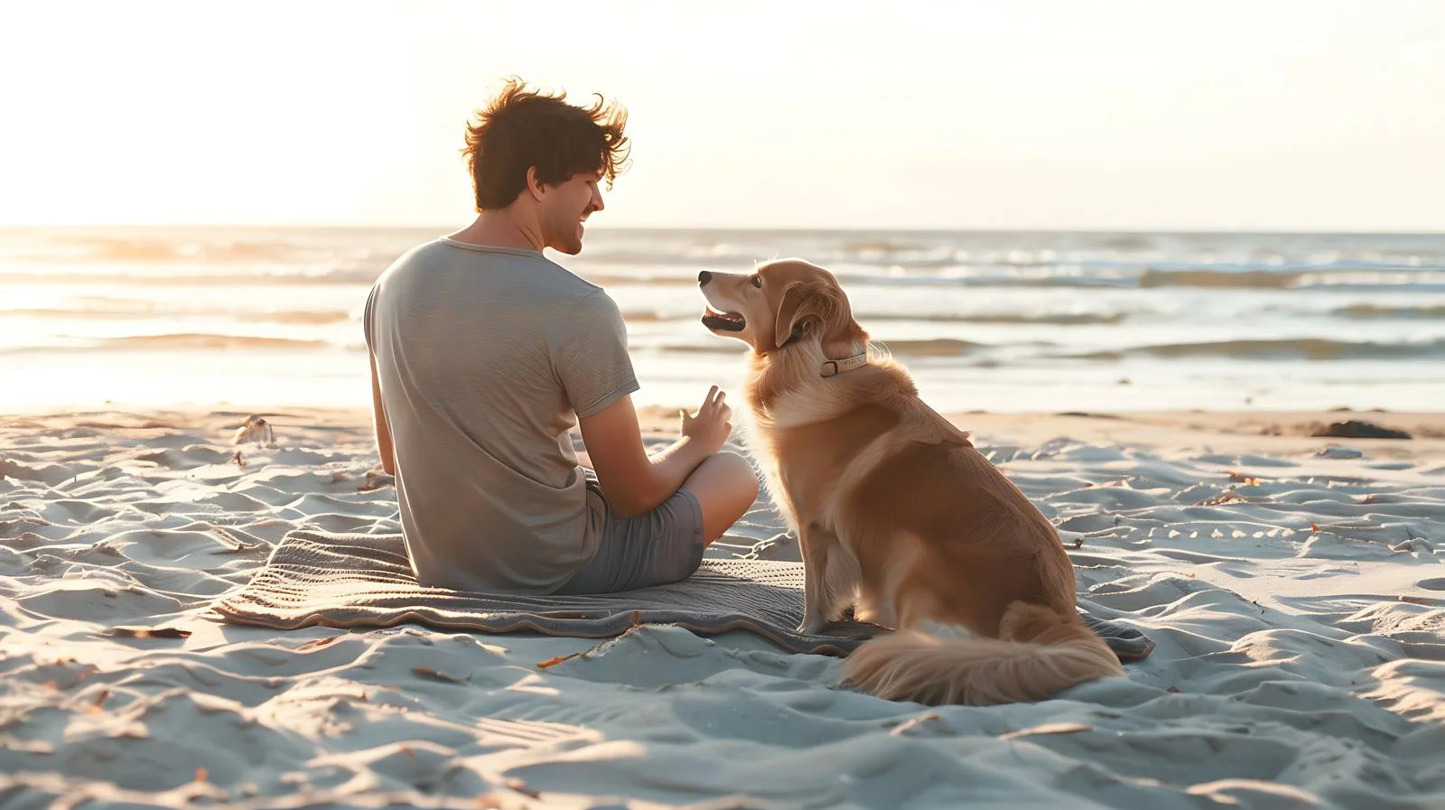 Man with Resting Dog on Beach — free download from Dotvec
