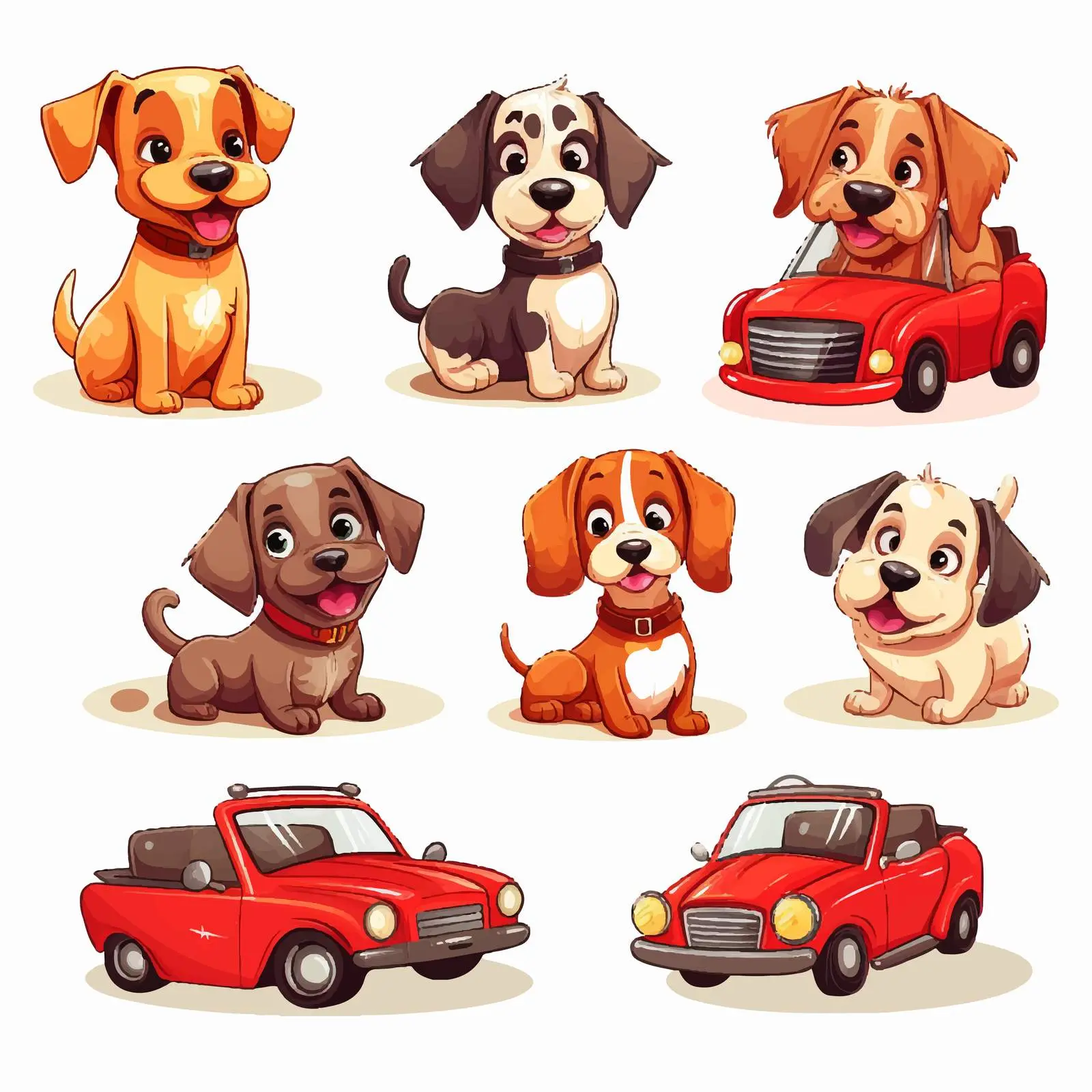Dogs in Various Red Cars Illustration — free download from Dotvec
