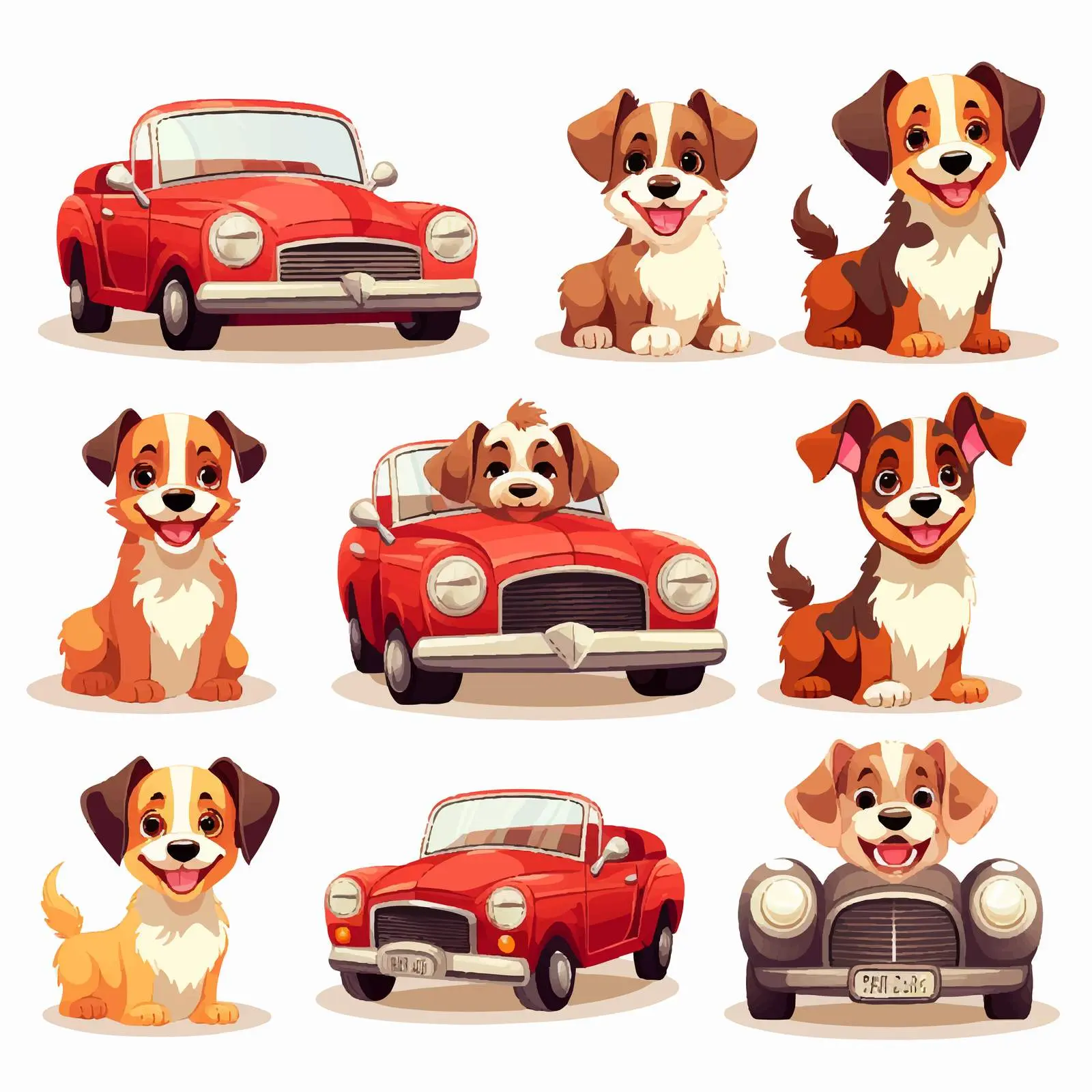 Dogs in Various Red Vehicles Illustration — free download from Dotvec