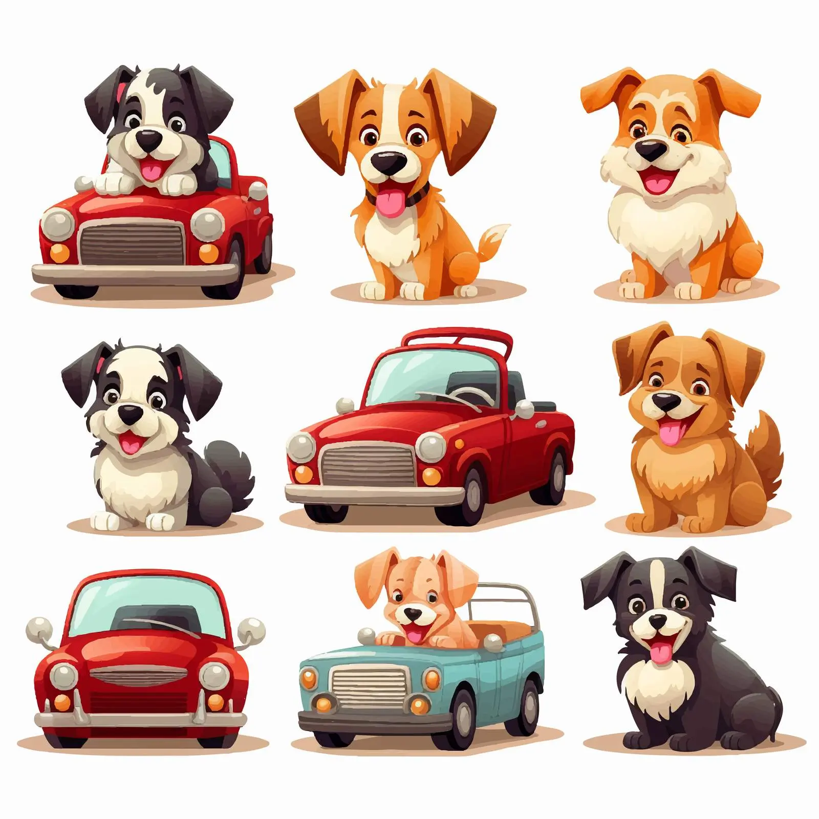 Illustration of Dogs in Various Red Cars — free download from Dotvec