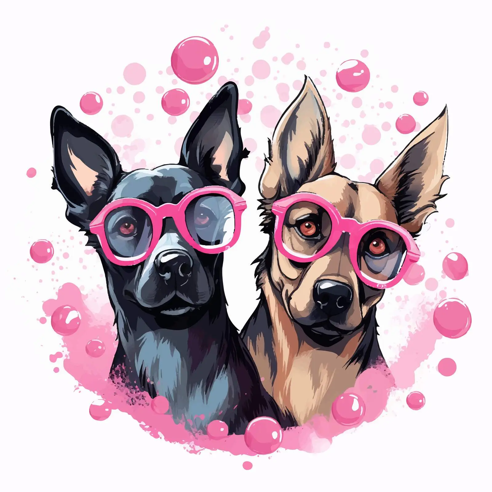 Cute Dogs in Pink Hearts and Glasses – free art background image from Dotvec