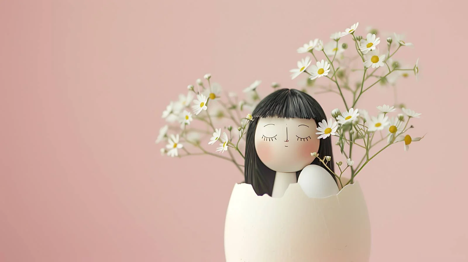 Spring Doll with Flowers in Eggshell — free download from Dotvec