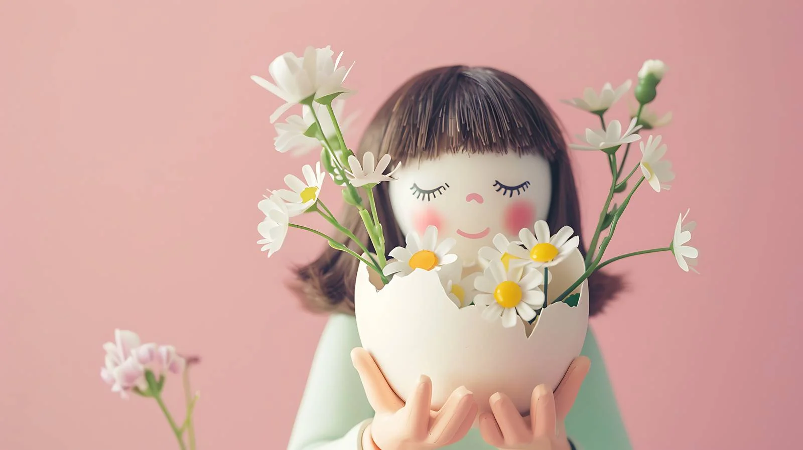 Spring Doll with Flowers in Eggshell — free download from Dotvec