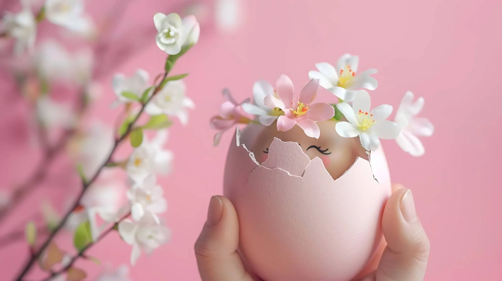 Spring Doll with Flowers in Eggshell — free download from Dotvec