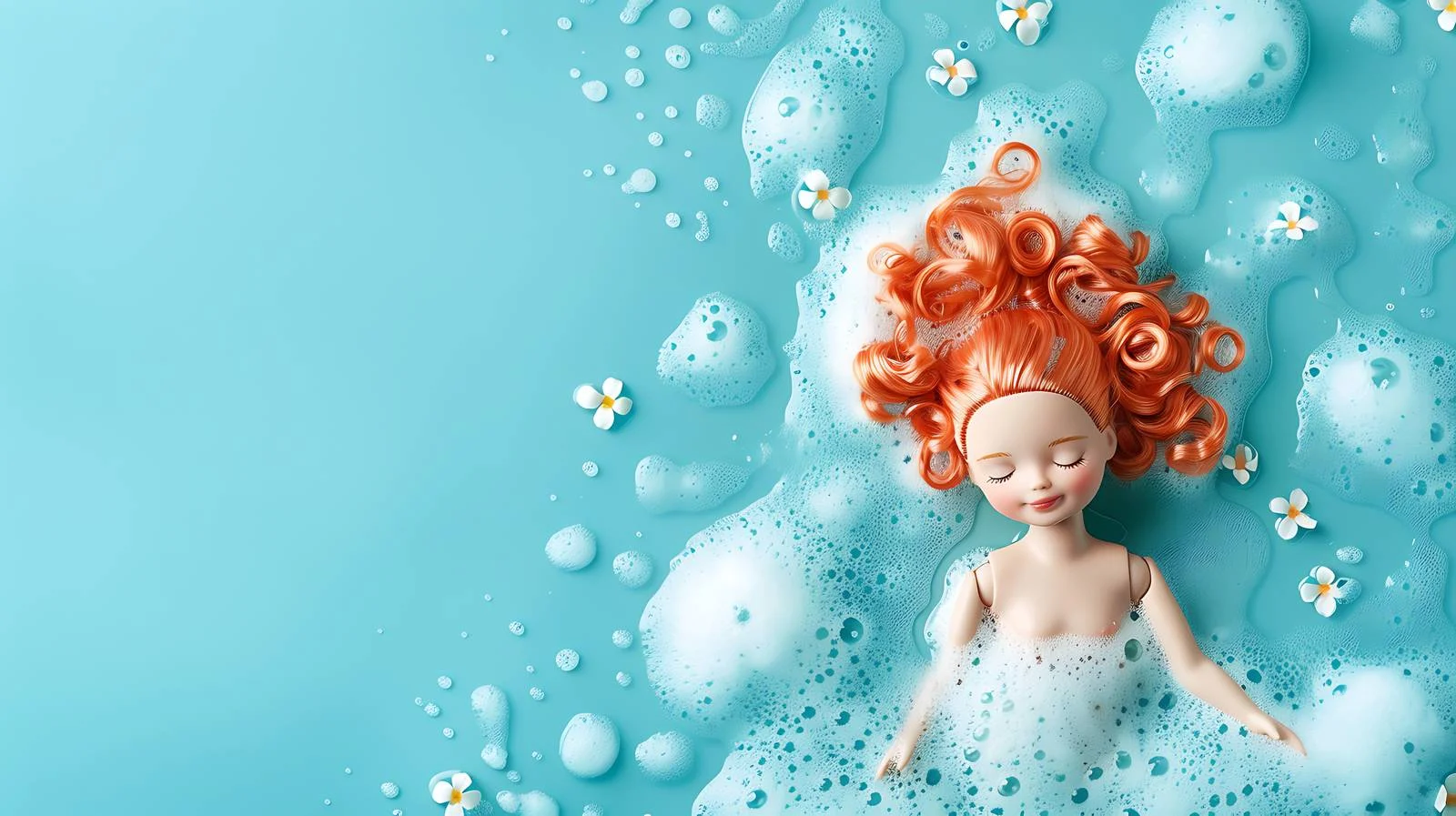 Doll Bathing on Blue Background Image — free download from Dotvec