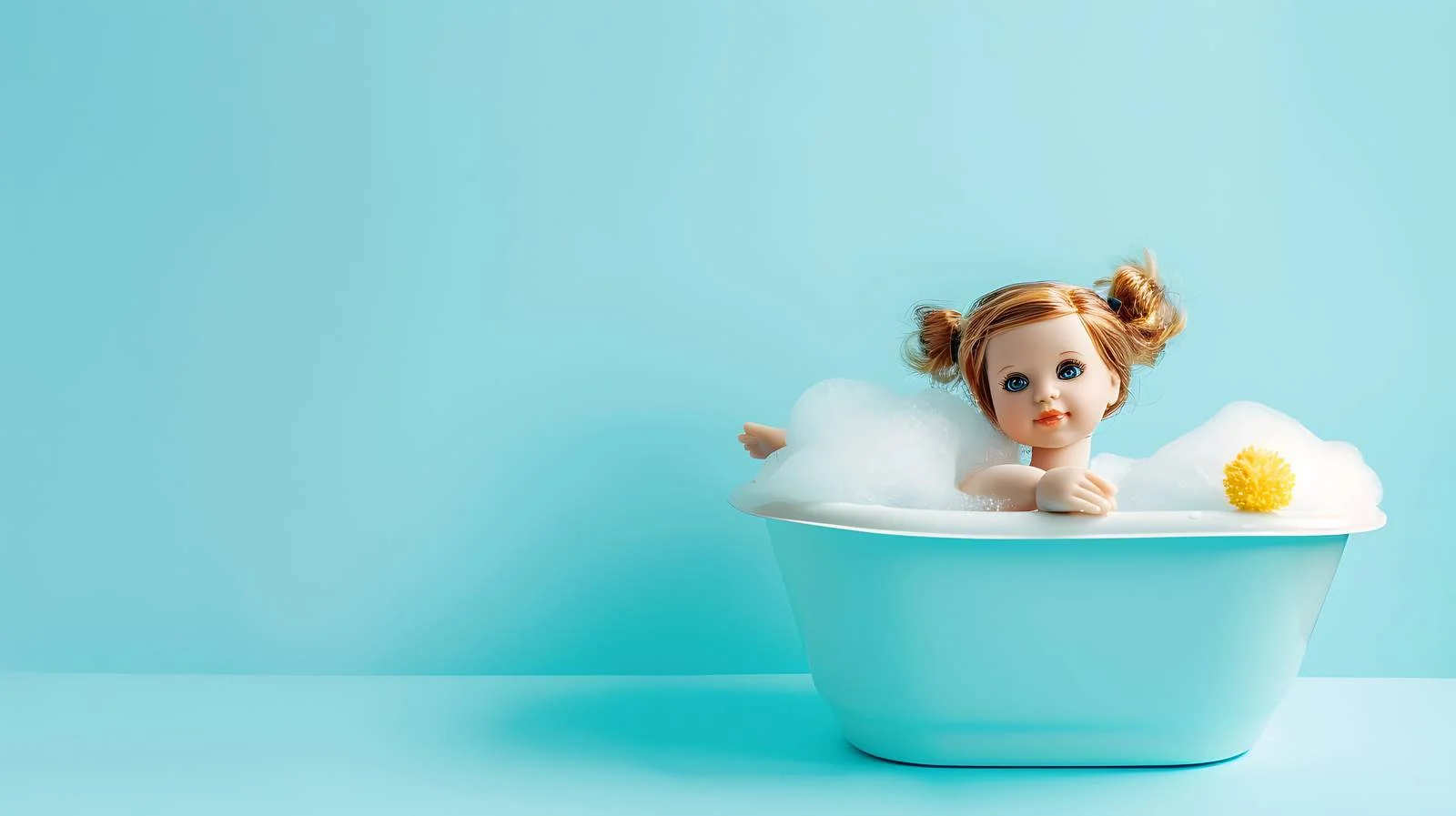 Doll Bathing on Blue Background — free download from Dotvec