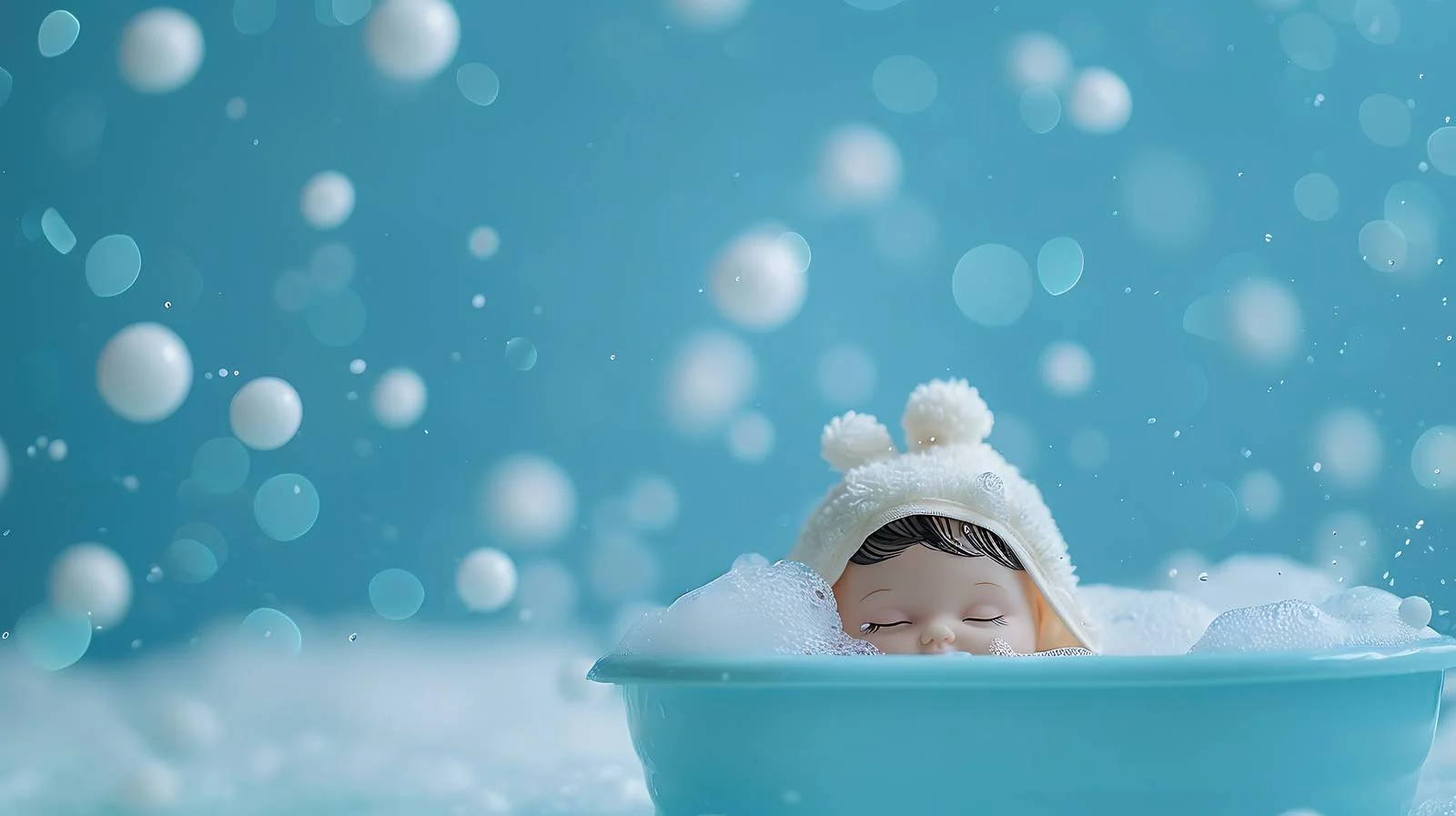 Doll Bathing on Blue Background — free download from Dotvec