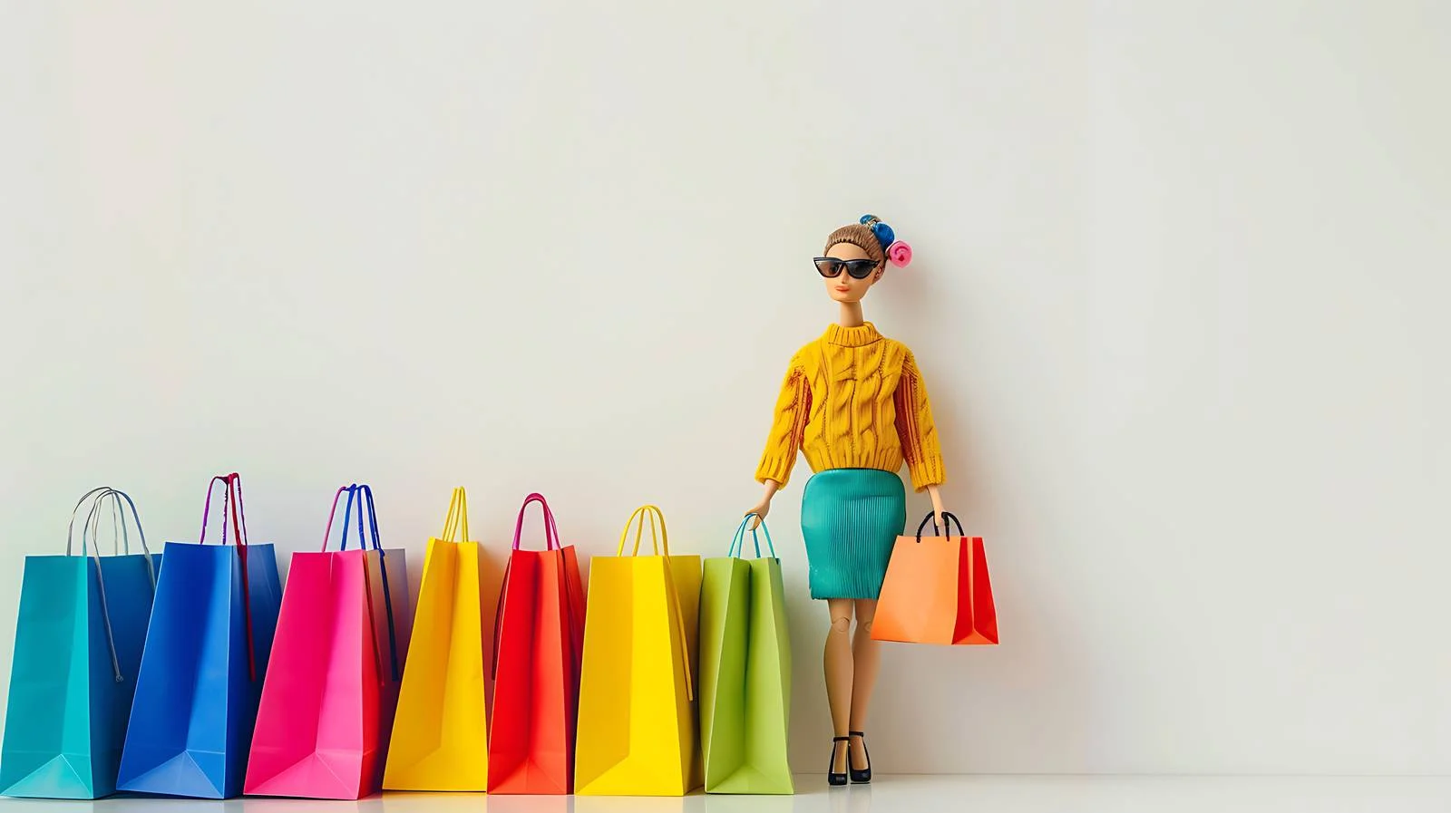 Vibrant Doll and Shopping Bags Display — free download from Dotvec