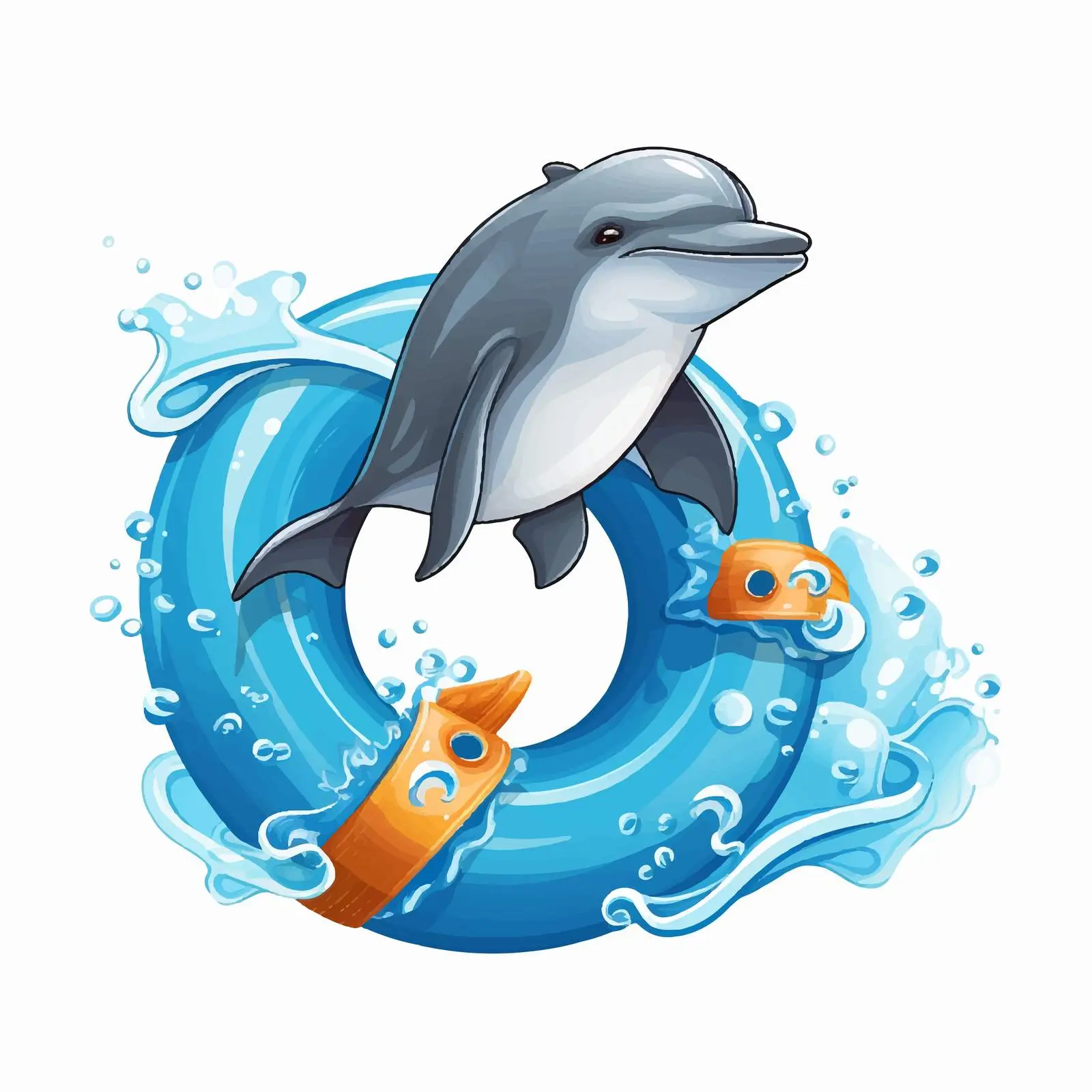 Dolphin Leaping with Life Preserver Vector Illustration — free download from Dotvec