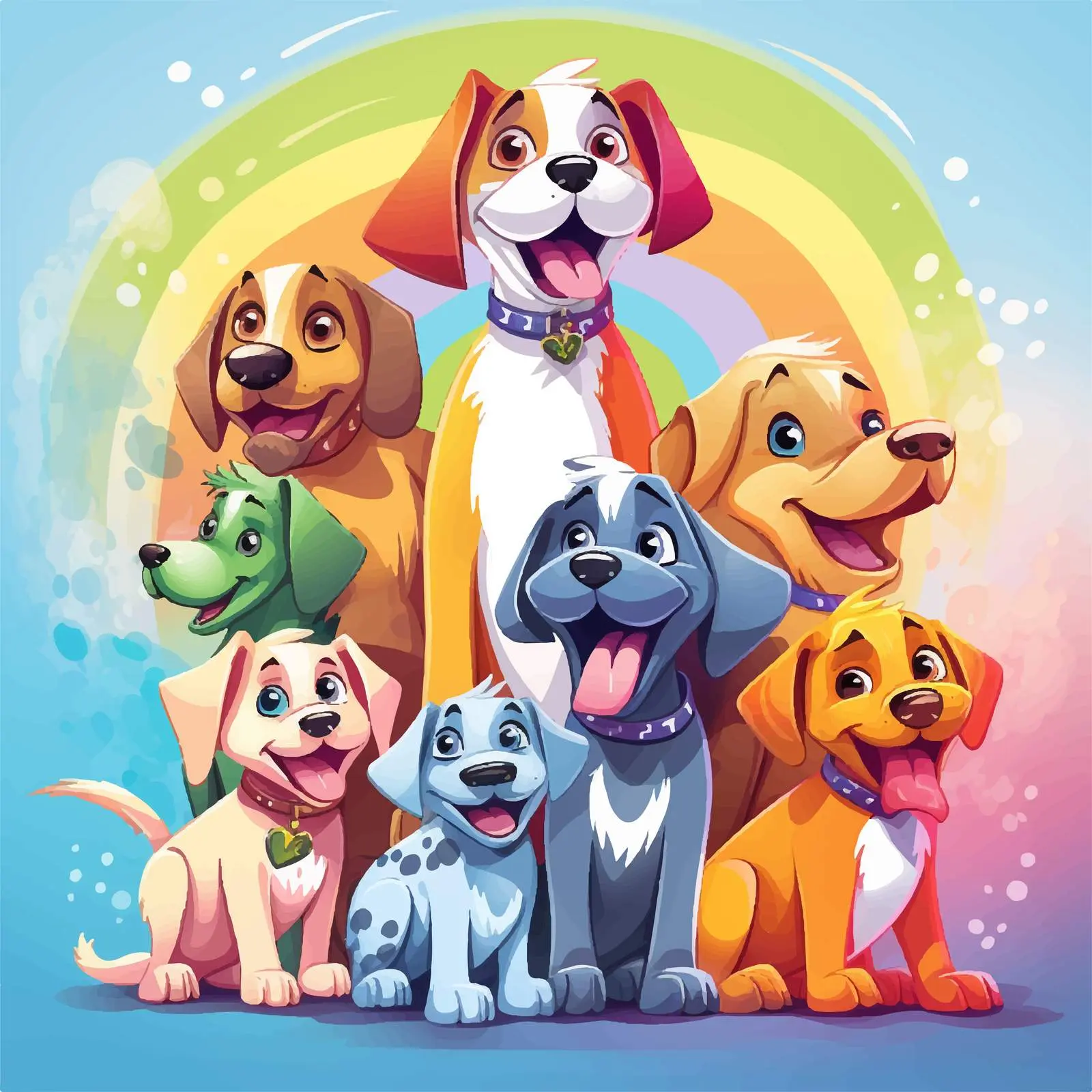 Cartoon Dogs on Rainbow Gradient Background — free download from Dotvec